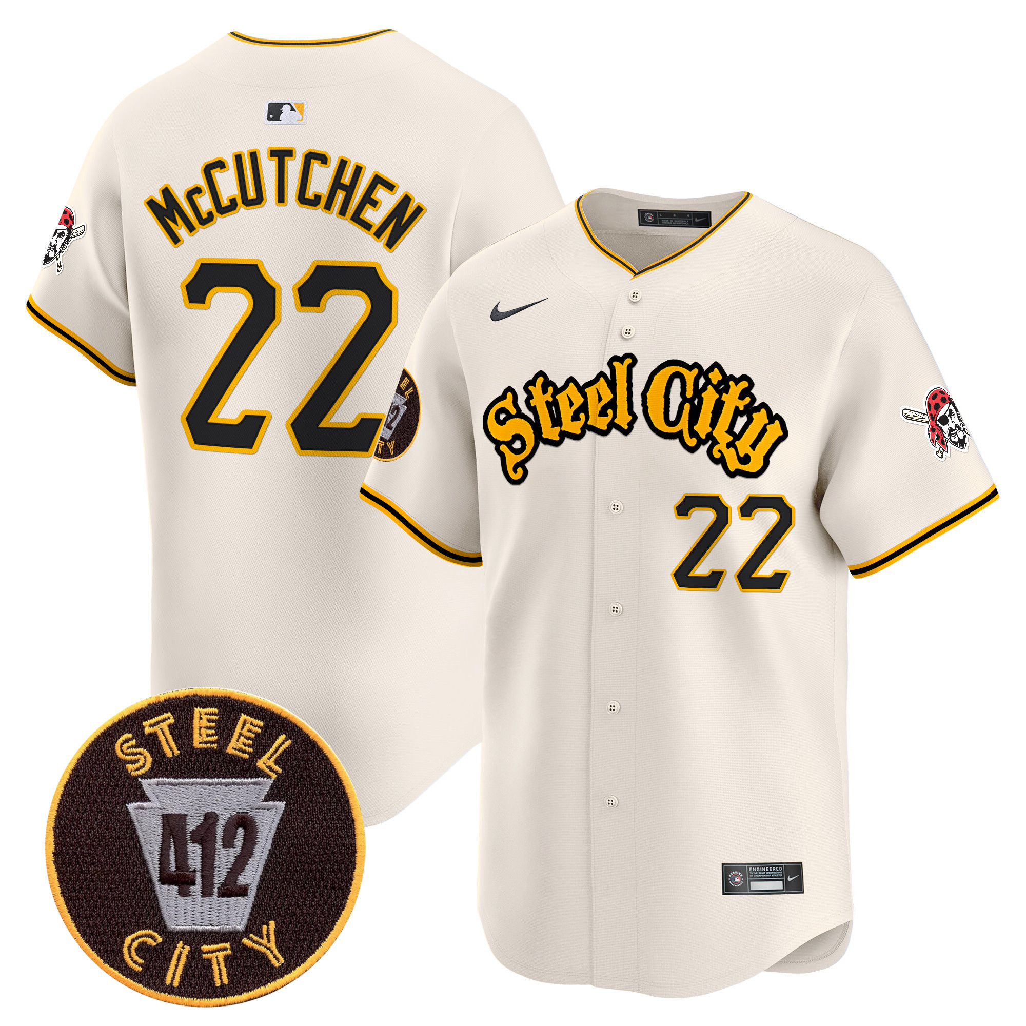 Men's Andrew McCutchen Pittsburgh Pirates 412 Patch Vapor Premier Limited Cream Jersey V5 - All Stitched
