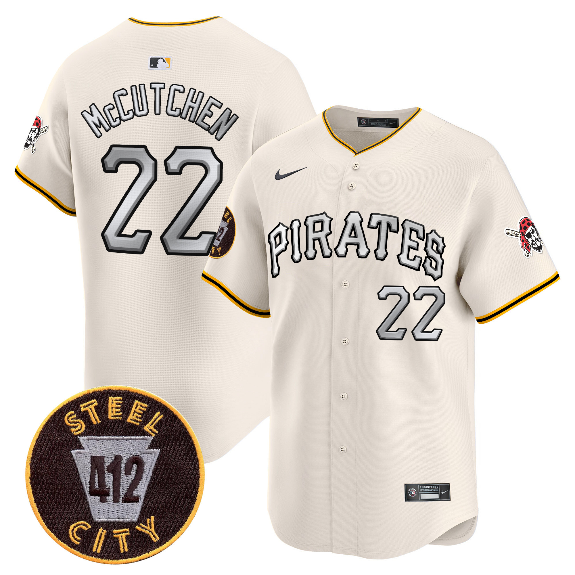 Men's Andrew McCutchen Pittsburgh Pirates 412 Patch Vapor Premier Limited Cream Jersey V6 - All Stitched