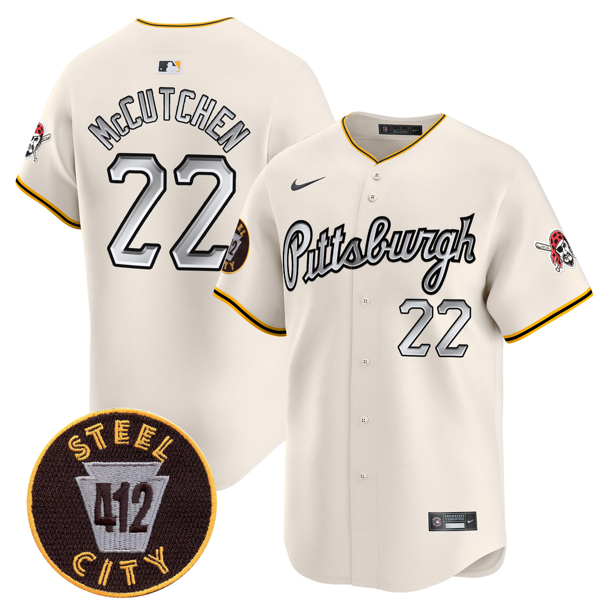 Men's Andrew McCutchen Pittsburgh Pirates 412 Patch Vapor Premier Limited Cream Jersey V7 - All Stitched