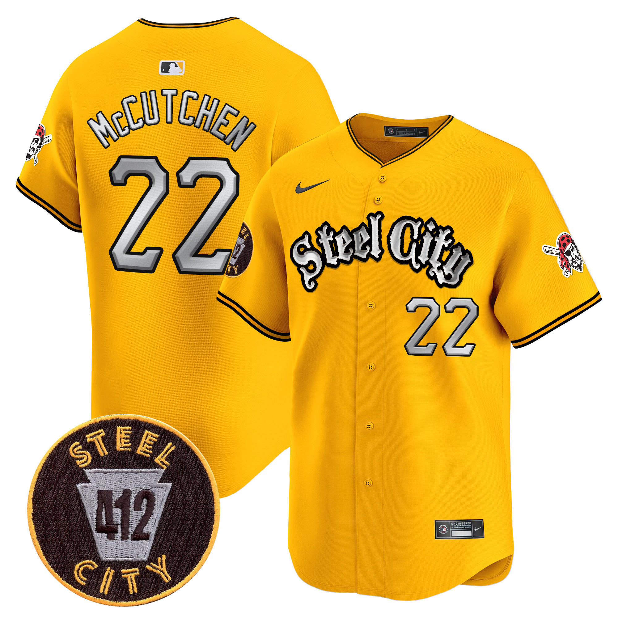 Men's Andrew McCutchen Pittsburgh Pirates 412 Patch Vapor Premier Limited Gold Jersey V2 - All Stitched