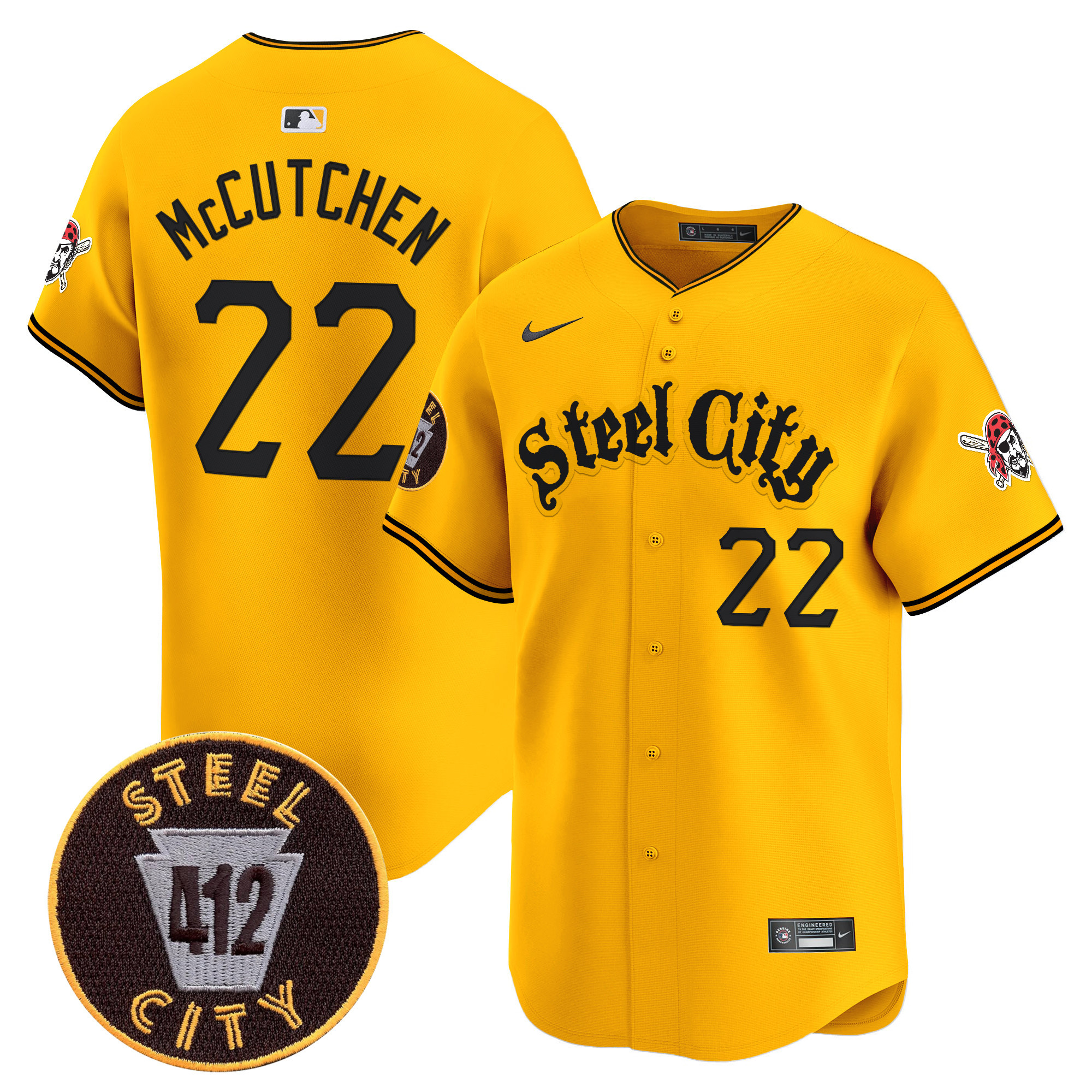 Men's Andrew McCutchen Pittsburgh Pirates 412 Patch Vapor Premier Limited Gold Jersey V5 - All Stitched