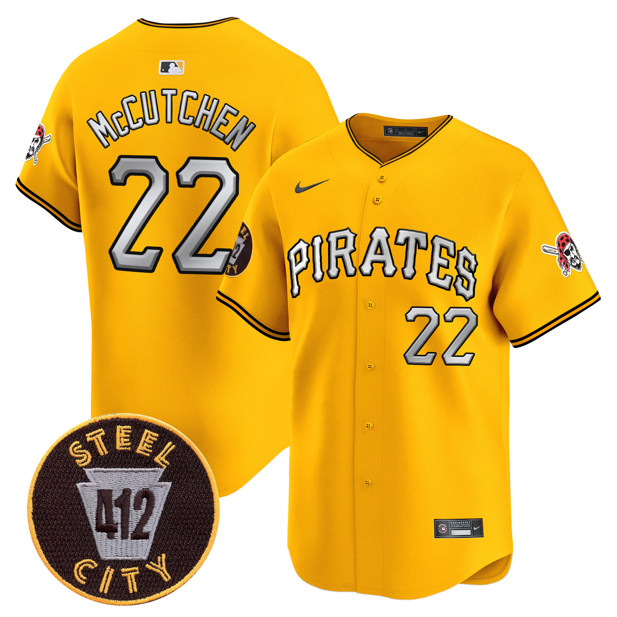 Men's Andrew McCutchen Pittsburgh Pirates 412 Patch Vapor Premier Limited Gold Jersey V6 - All Stitched