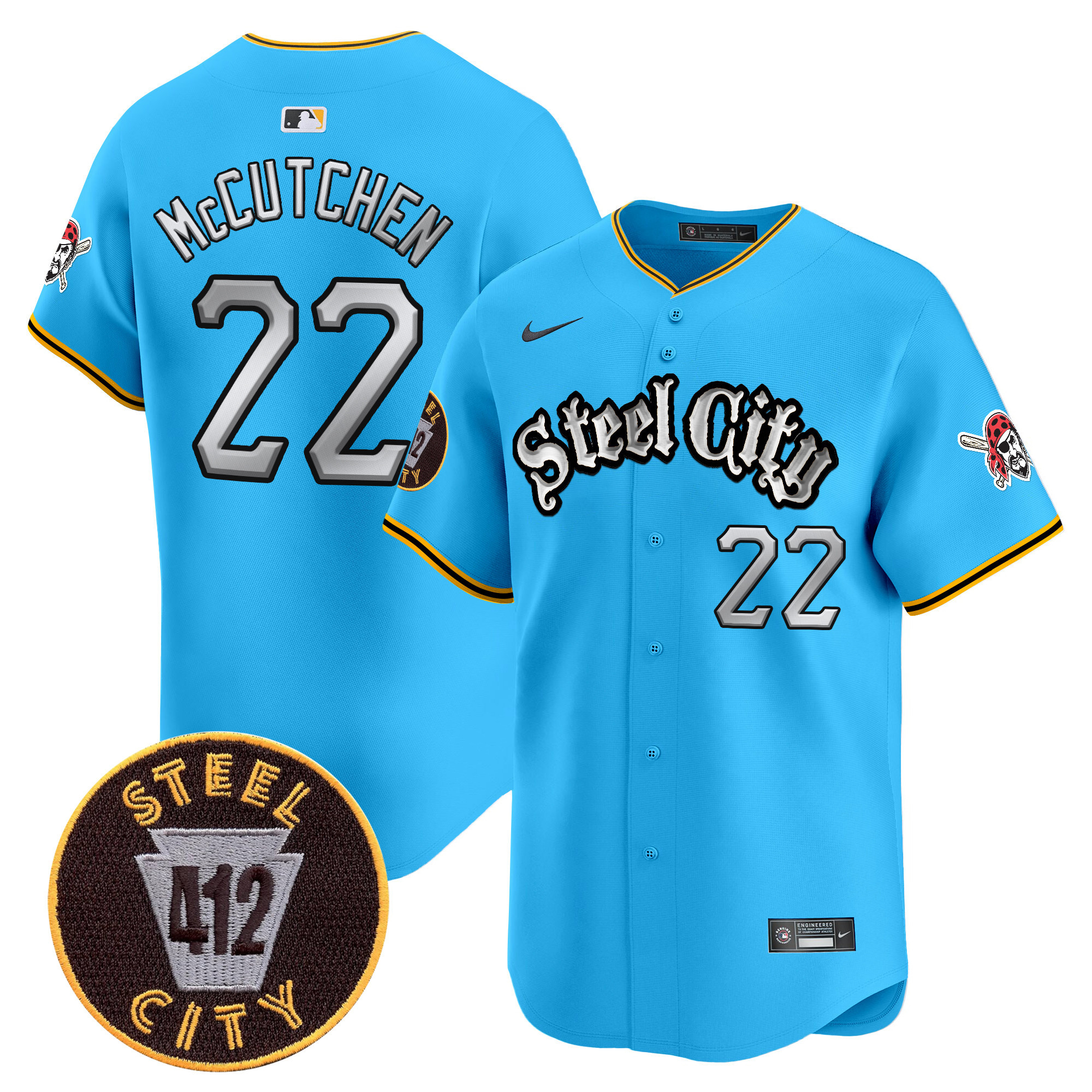 Men's Andrew McCutchen Pittsburgh Pirates 412 Patch Vapor Premier Limited Light Blue Jersey V2 - All Stitched