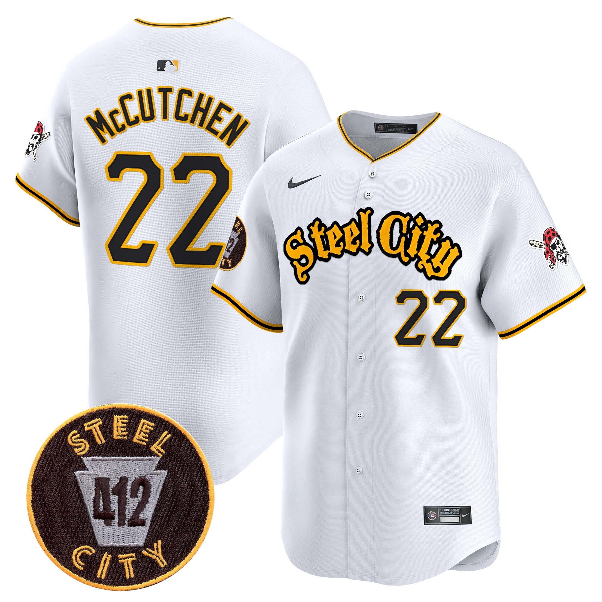 Men's Andrew Mccutchen Pittsburgh Pirates 412 Patch Vapor Premier Limited White Jersey - All Stitched