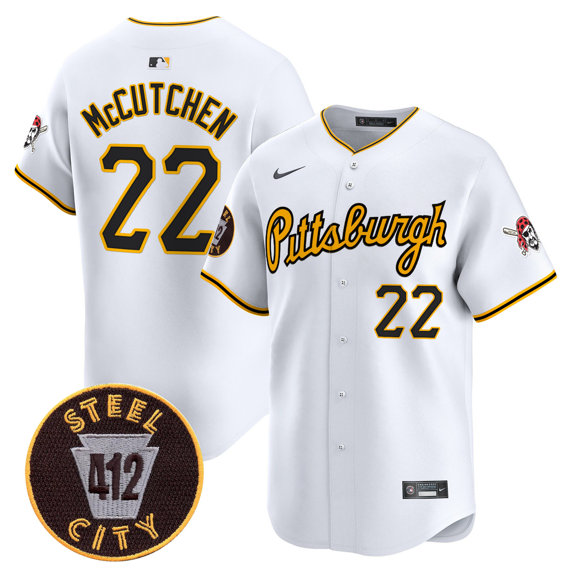 Men's Andrew McCutchen Pittsburgh Pirates 412 Patch Vapor Premier Limited White Jersey V4 - All Stitched