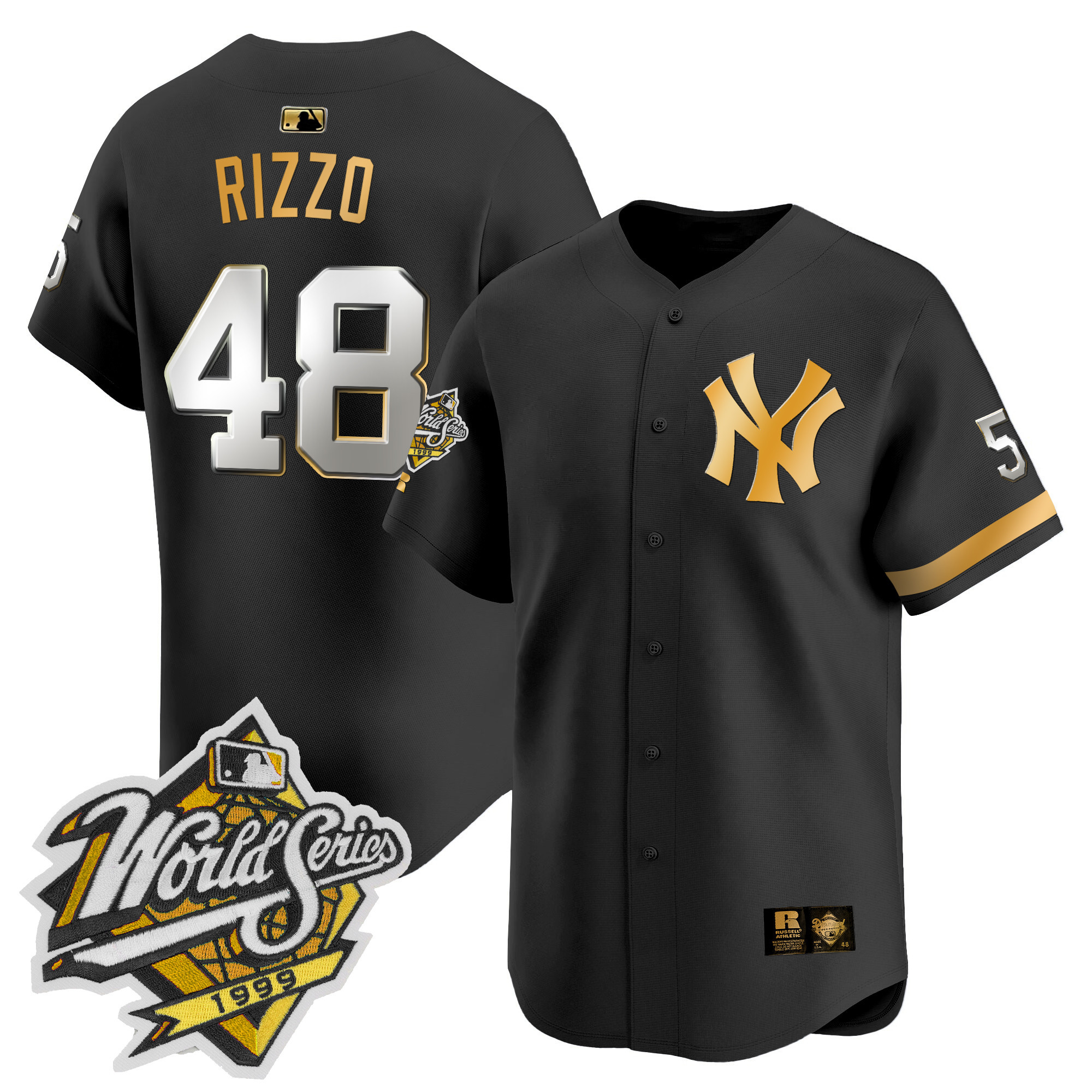 Men's Anthony Rizzo New York Yankees 1999 Throwback Joe DiMaggio Patch Vapor Premier Limited Black Gold Jersey - All Stitched