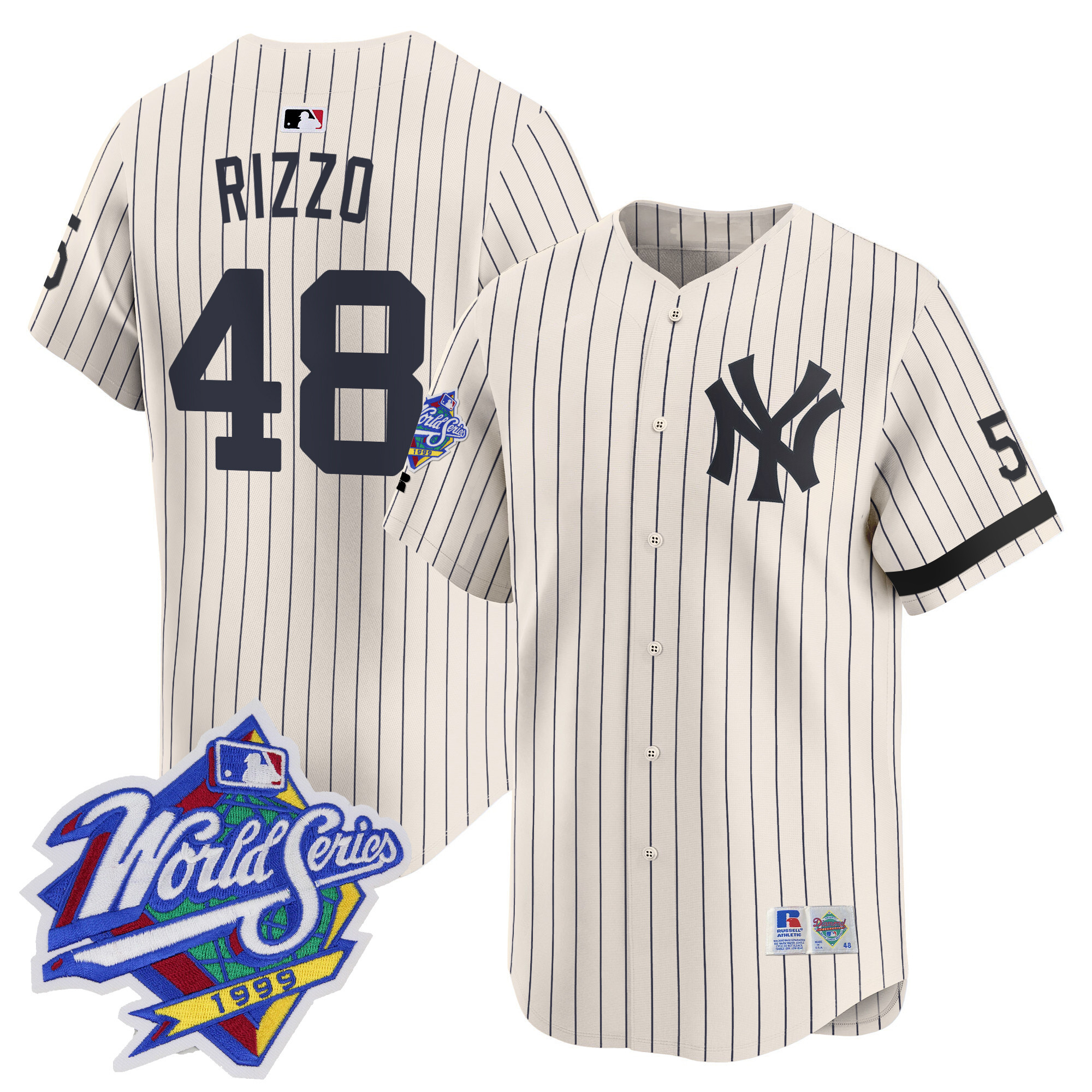 Men's Anthony Rizzo New York Yankees 1999 Throwback Joe DiMaggio Patch Vapor Premier Limited Cream Pinstripe Jersey - All Stitched