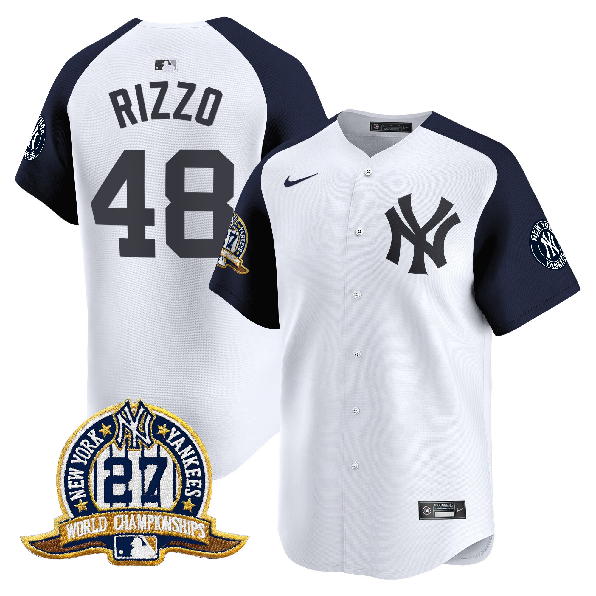 Men's Anthony Rizzo New York Yankees 27 Time Champions Patch Vapor Premier Limited White Alternate Jersey - All Stitched