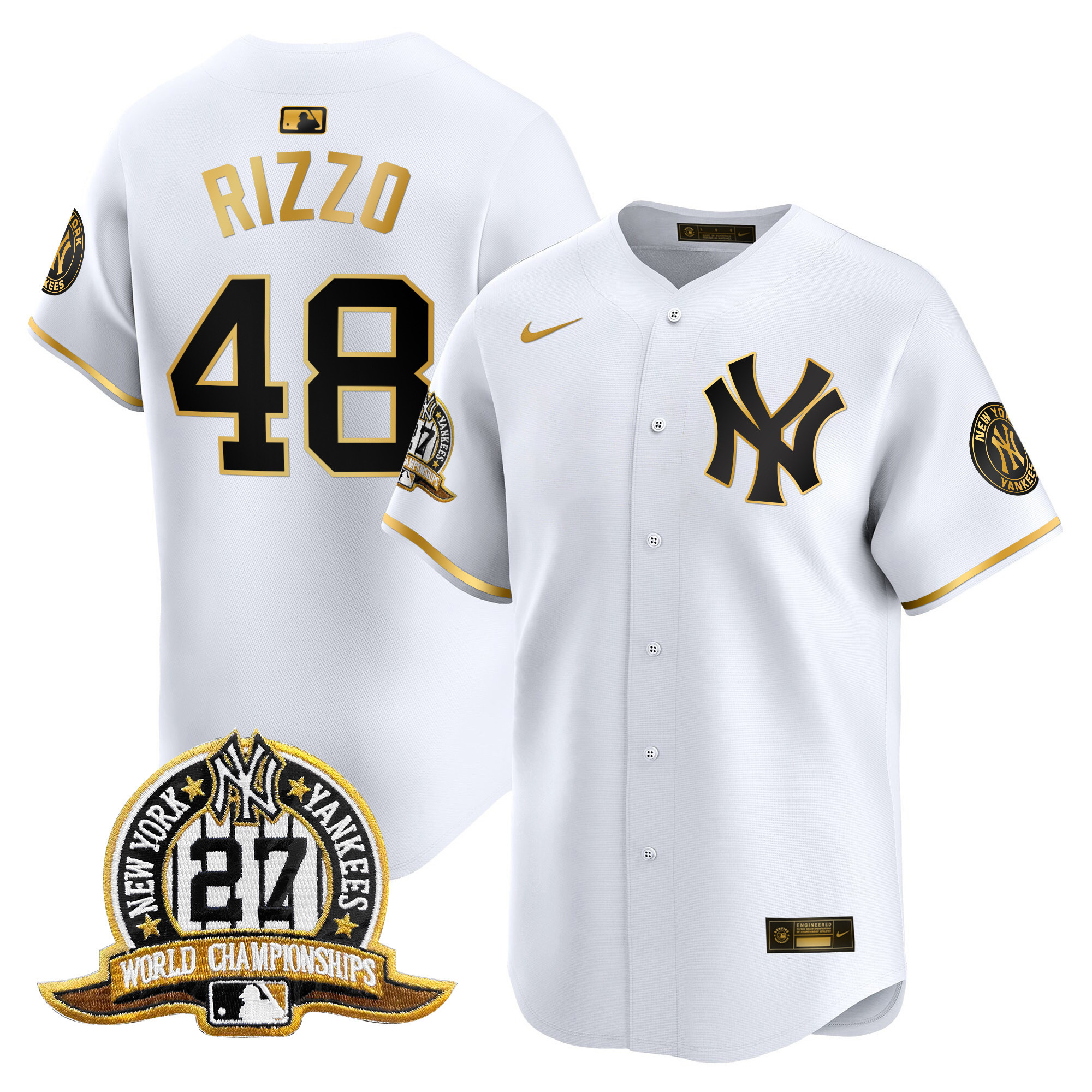 Men's Anthony Rizzo New York Yankees 27 Time Champions Patch Vapor Premier Limited White Gold Jersey - All Stitched