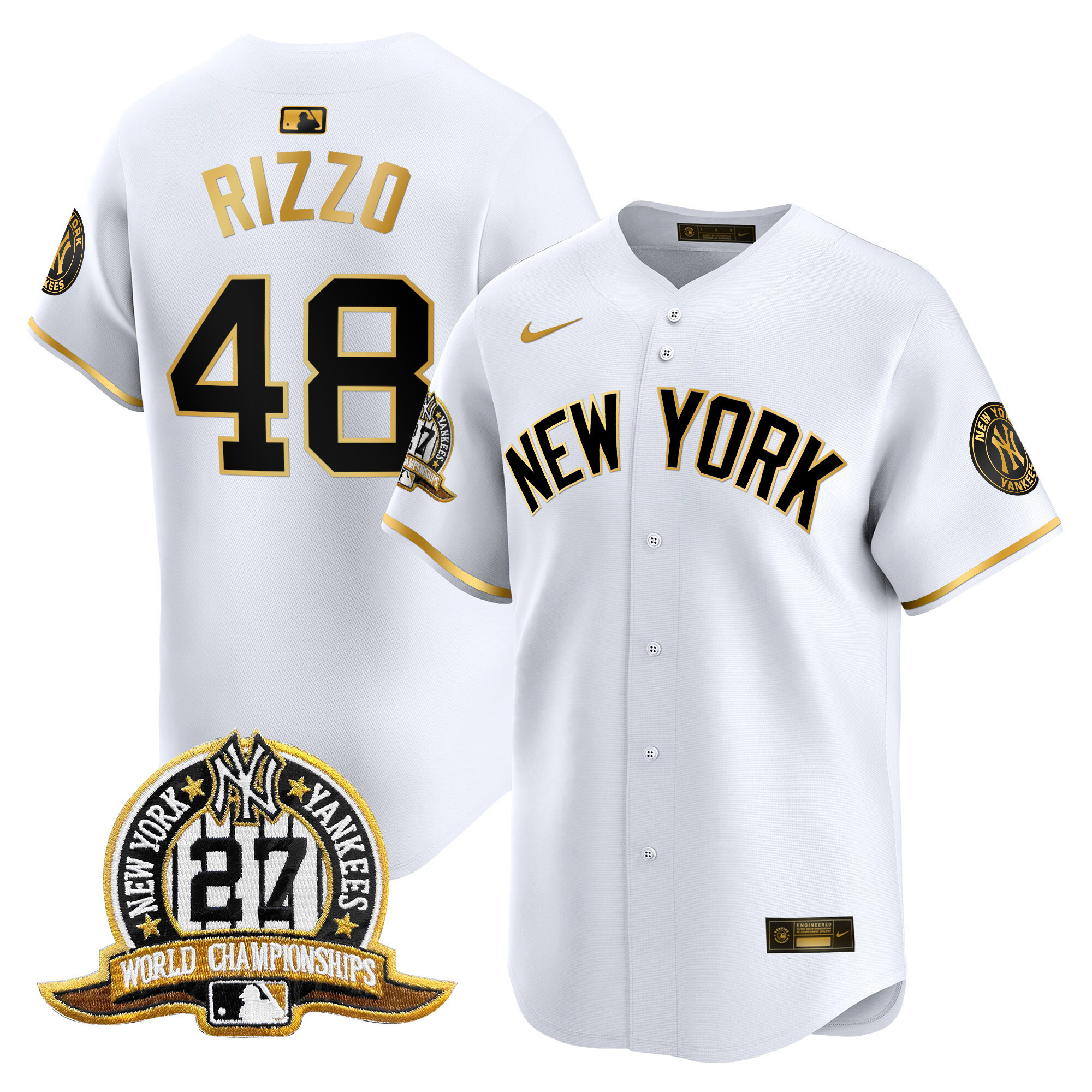 Men's Anthony Rizzo New York Yankees 27 Time Champions Patch Vapor Premier Limited White Gold Jersey V2 - All Stitched