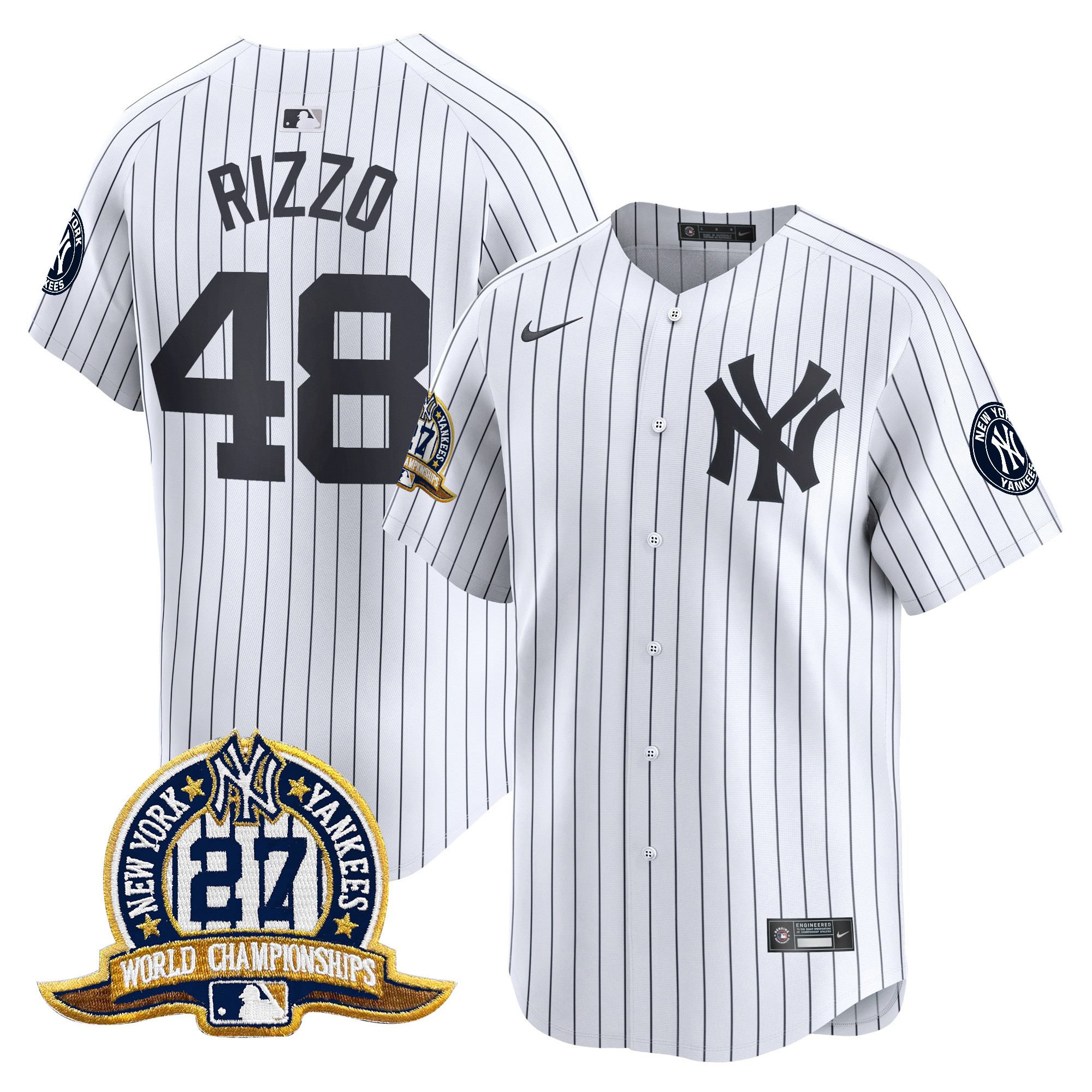 Men's Anthony Rizzo New York Yankees 27 Time Champions Patch Vapor Premier Limited White Jersey - All Stitched