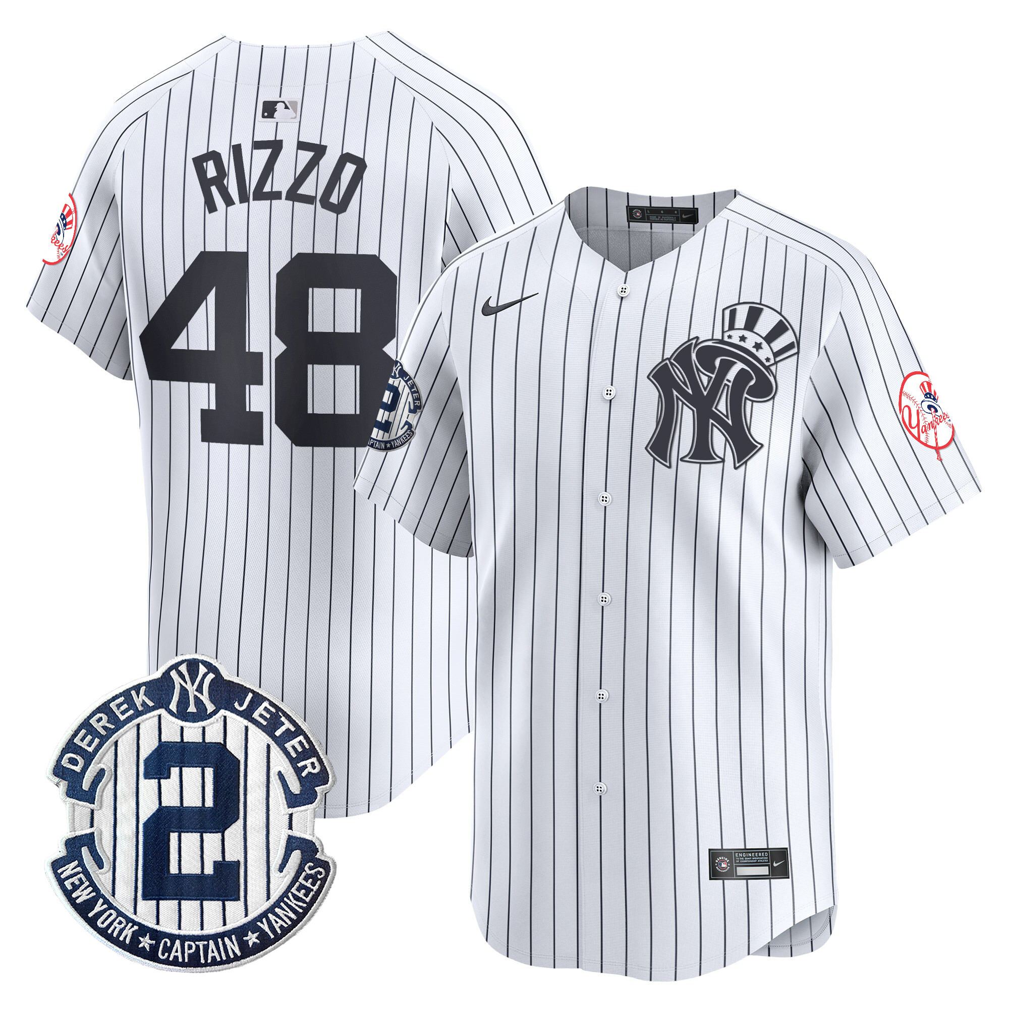 Men's Anthony Rizzo New York Yankees Derek Jeter Patch Vapor Premier Limited White Jersey V2 - All Stitched