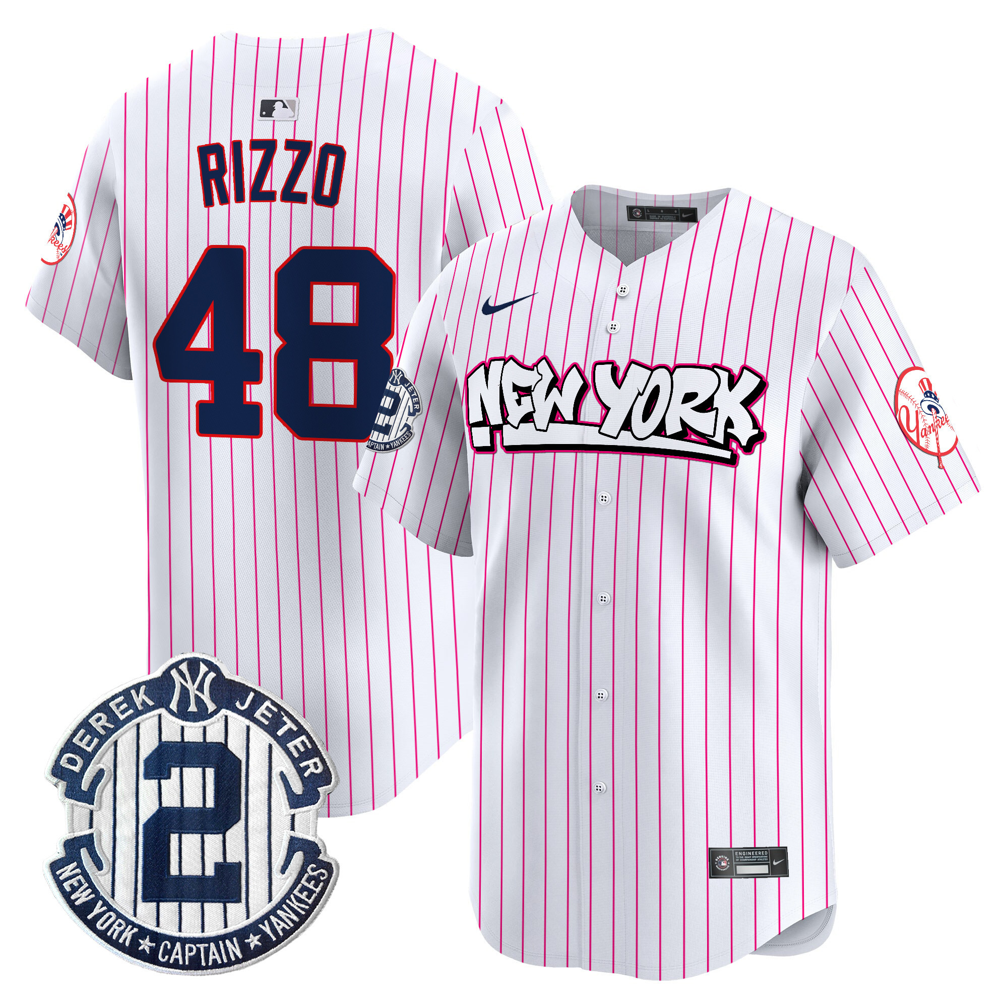 Men's Anthony Rizzo New York Yankees Graffiti Vapor Premier Limited Pink Stripe Jersey V2 - All Stitched