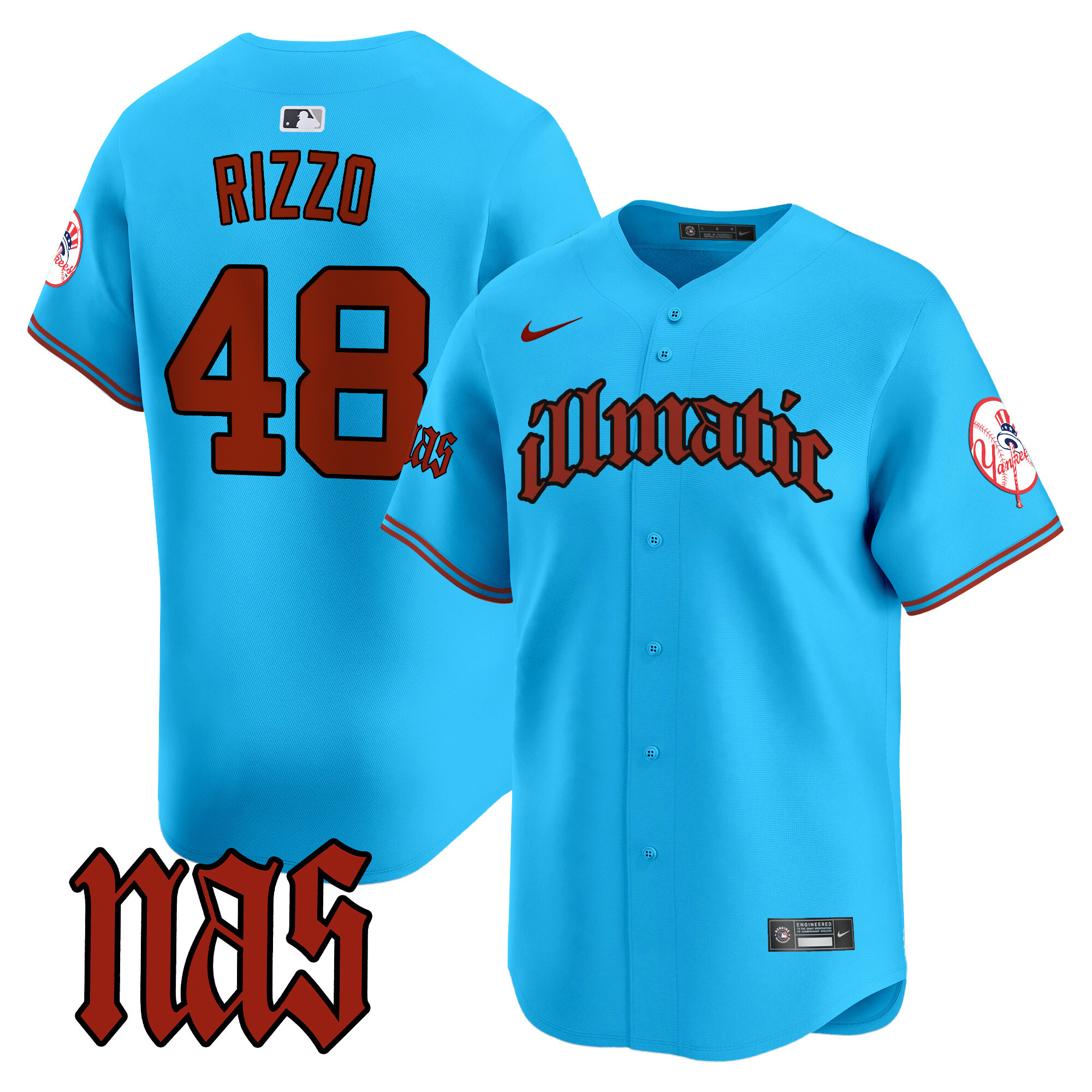 Men's Anthony Rizzo New York Yankees Nas Illmatic Vapor Premier Limited Light Blue Jersey - All Stitched
