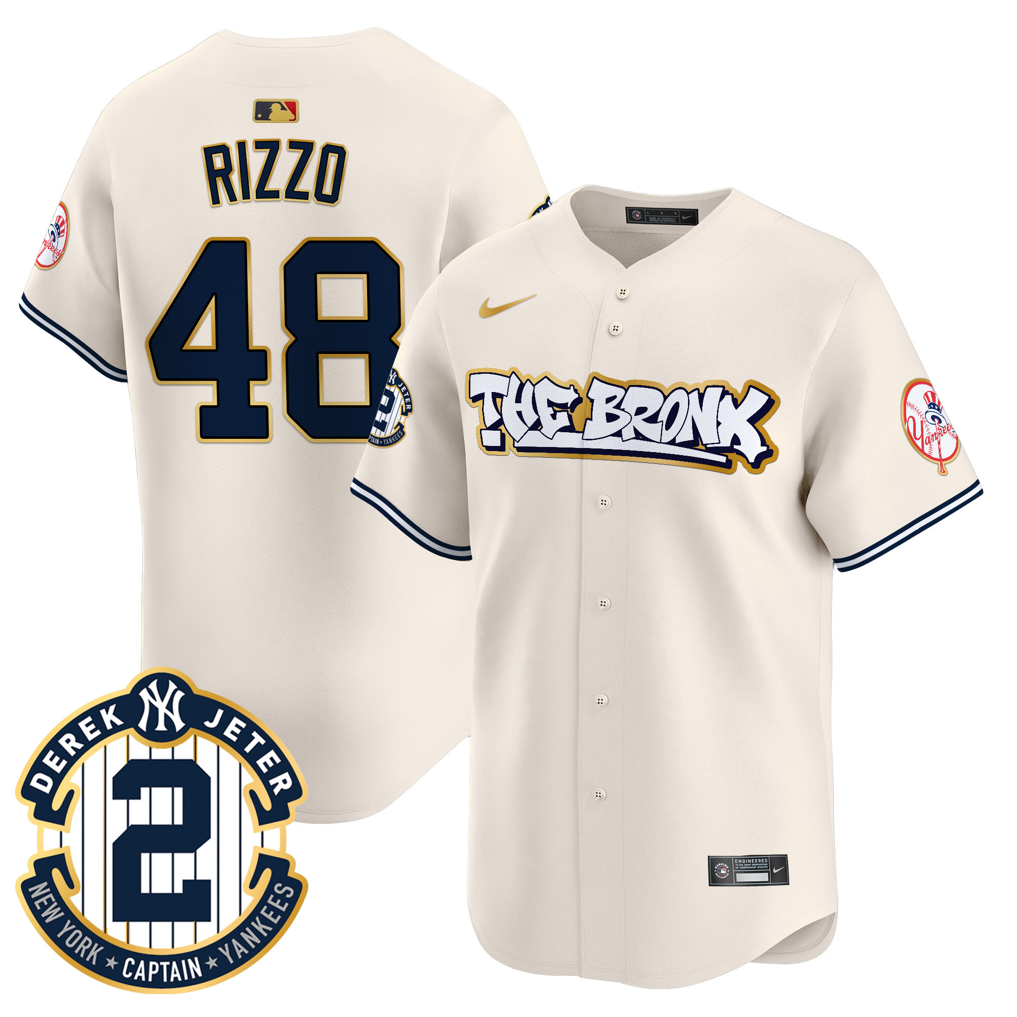 Men's Anthony Rizzo New York Yankees The Bronx Graffiti Gold Trim Vapor Premier Limited Cream Jersey - All Stitched