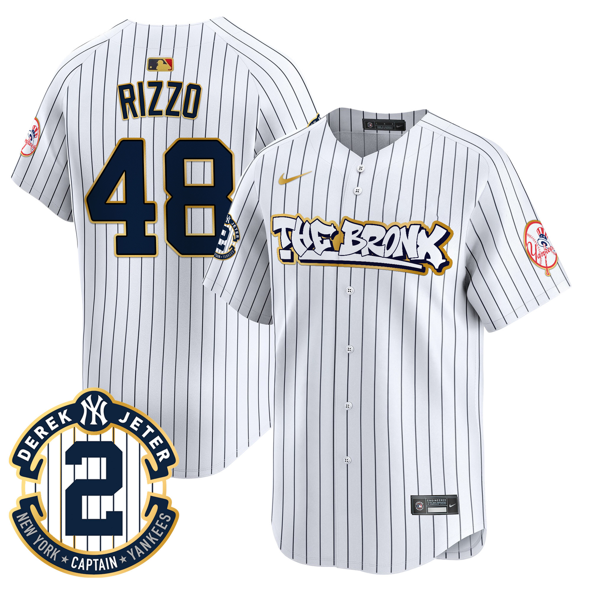Men's Anthony Rizzo New York Yankees The Bronx Graffiti Gold Trim Vapor Premier Limited Pinstripe Jersey - All Stitched
