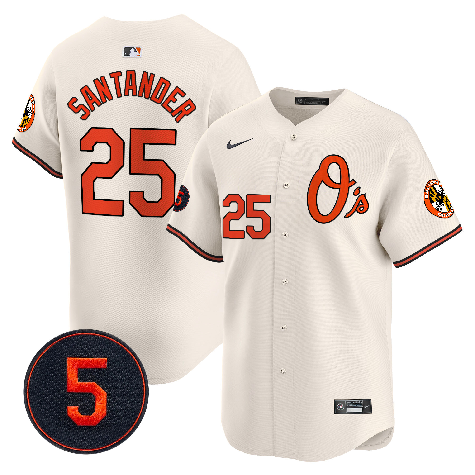 Men's Anthony Santander Baltimore Orioles Robinson Patch Vapor Premier Limited Cream Jersey V4 - All Stitched