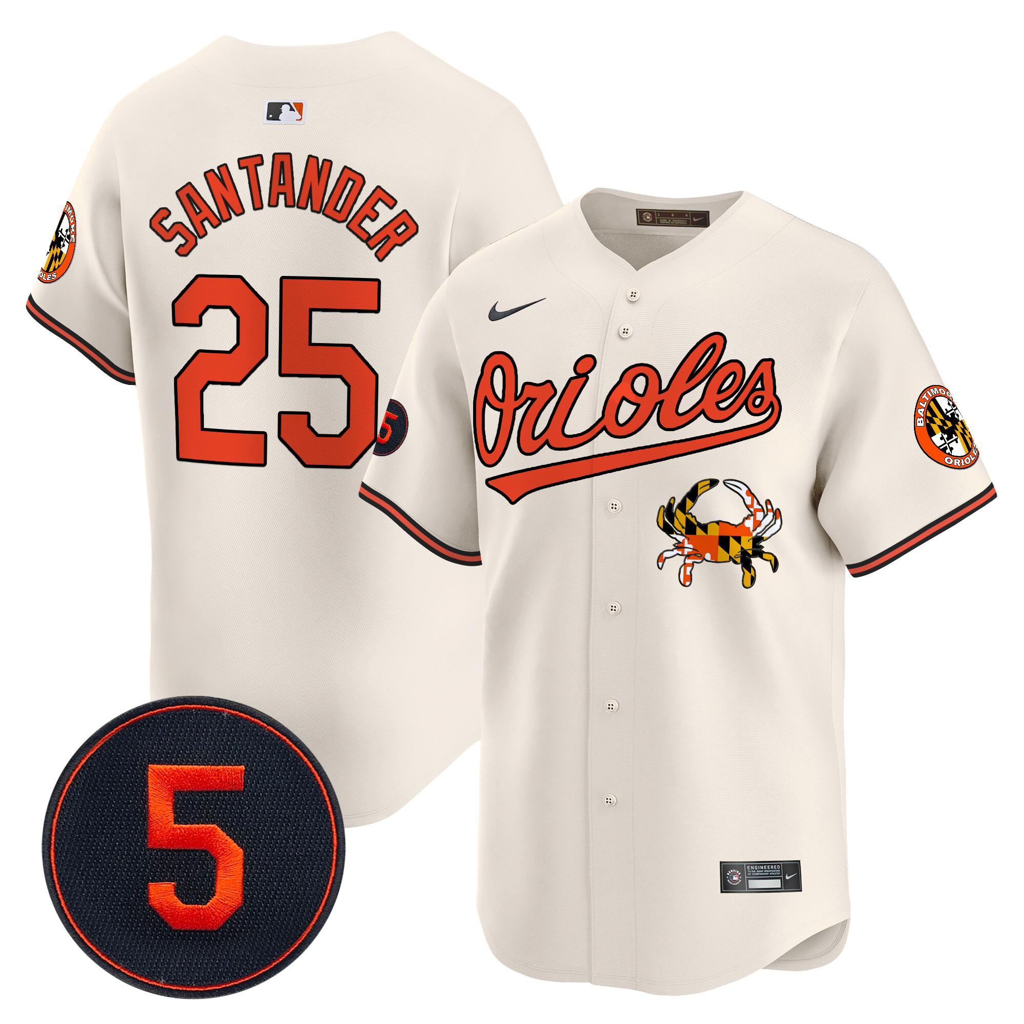 Men's Anthony Santander Baltimore Orioles Robinson Patch Vapor Premier Limited Cream Jersey V9 - All Stitched