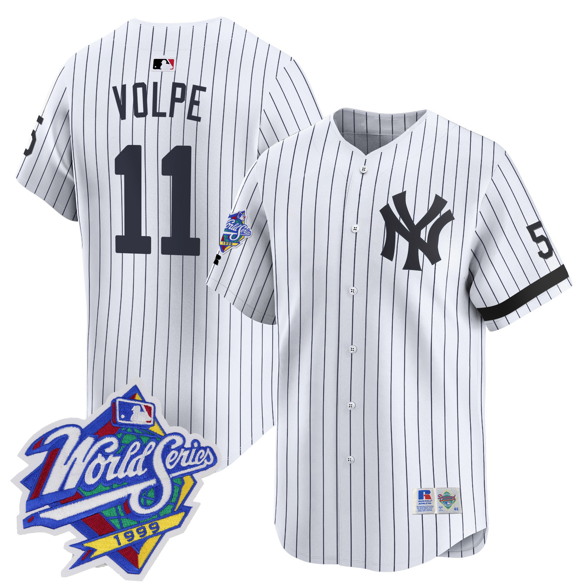 Men's Anthony Volpe New York Yankees 1999 Throwback Joe DiMaggio Patch Vapor Premier Limited Pinstripe Jersey - All Stitched