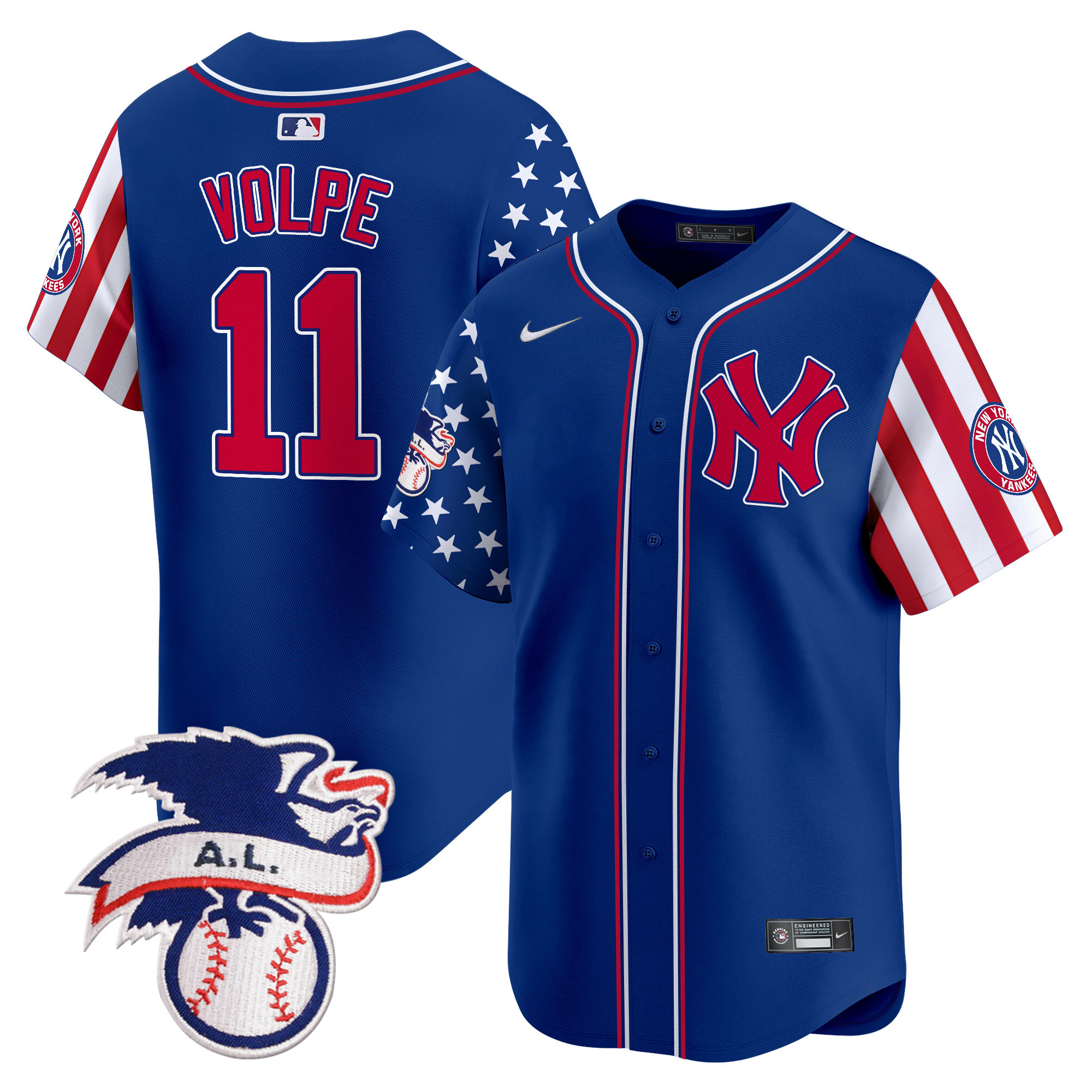 Men's Anthony Volpe New York Yankees 2024 Fourth of July Vapor Premier Limited Royal Jersey V5 - All Stitched