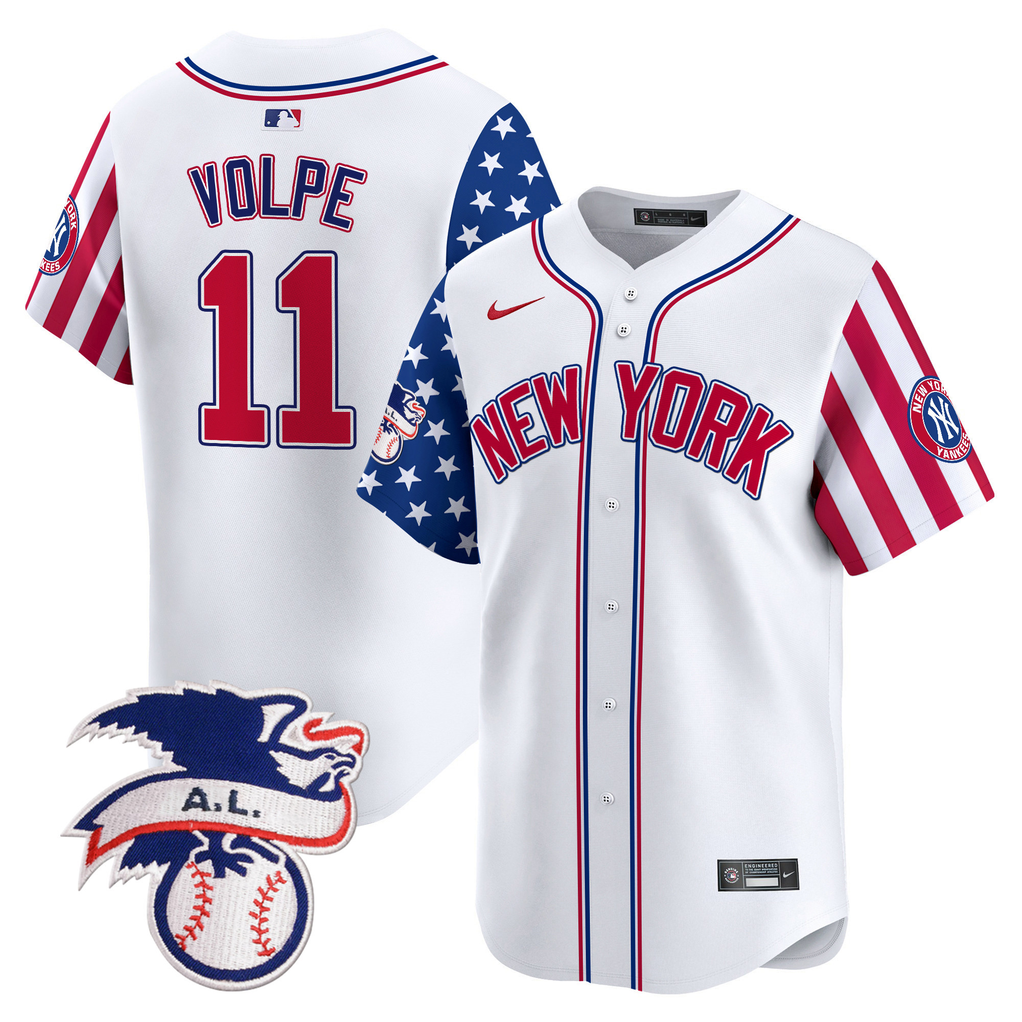 Men's Anthony Volpe New York Yankees 2024 Fourth of July Vapor Premier Limited White Jersey V6 - All Stitched