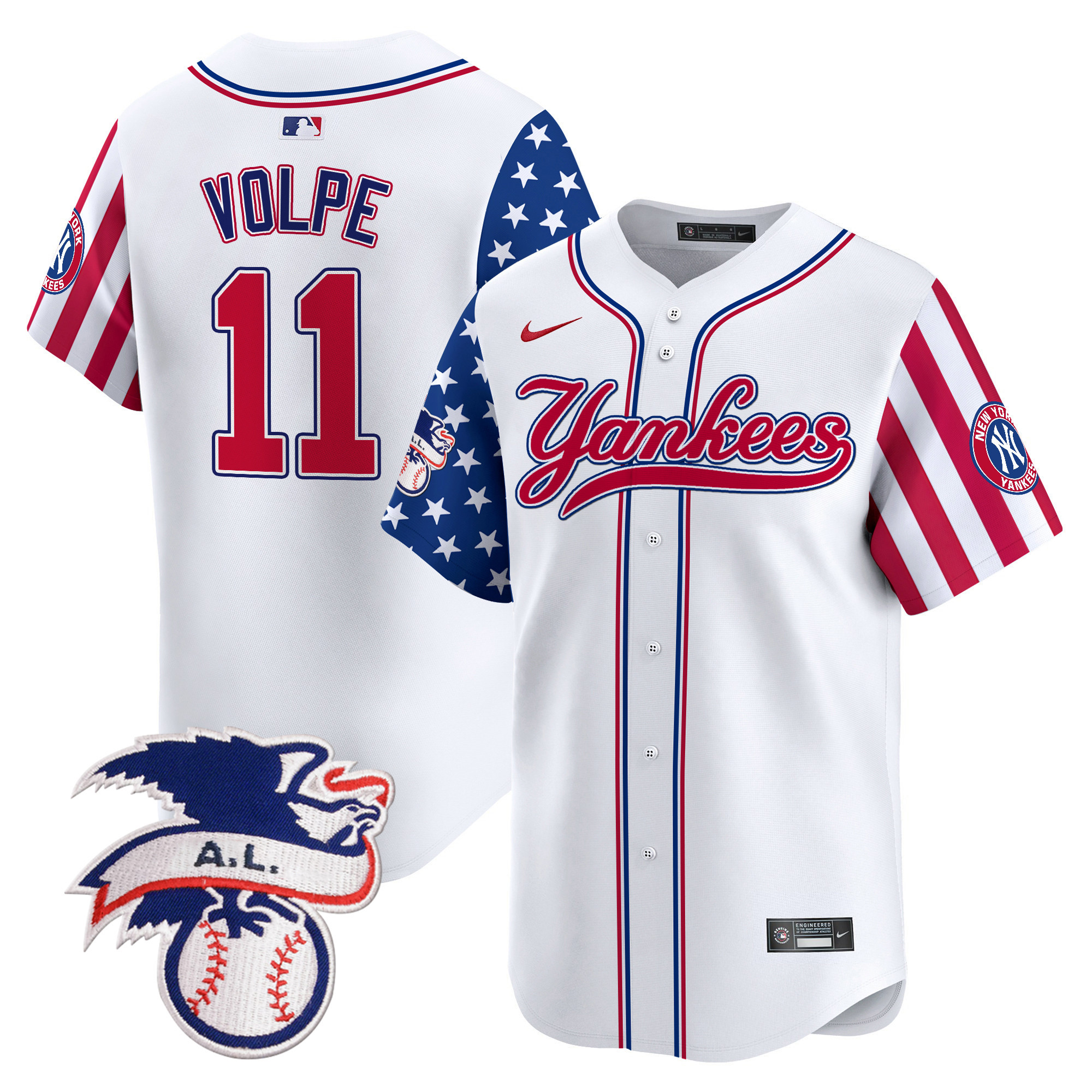 Men's Anthony Volpe New York Yankees 2024 Fourth of July Vapor Premier Limited White Jersey V7 - All Stitched