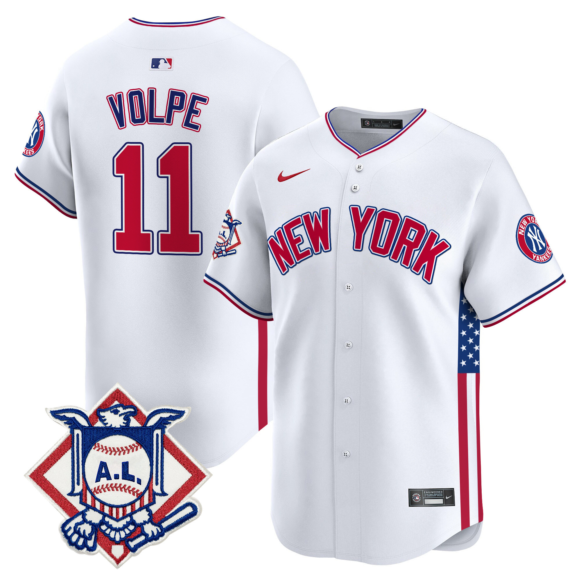 Men's Anthony Volpe New York Yankees 2024 Fourth of July Vapor Premier Limited White Jersey V8 - All Stitched