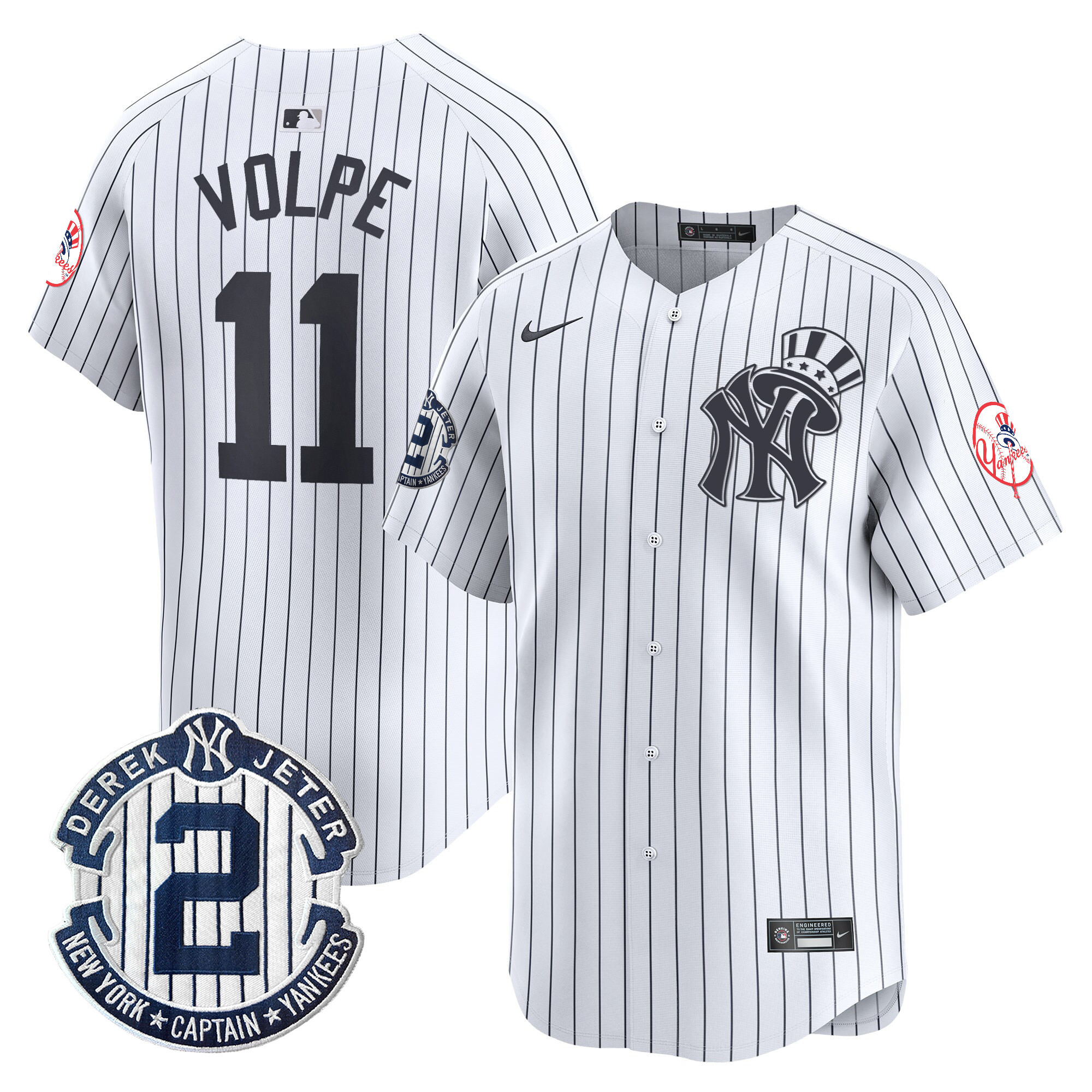 Men's Anthony Volpe New York Yankees Derek Jeter Patch Vapor Premier Limited White Jersey V2 - All Stitched