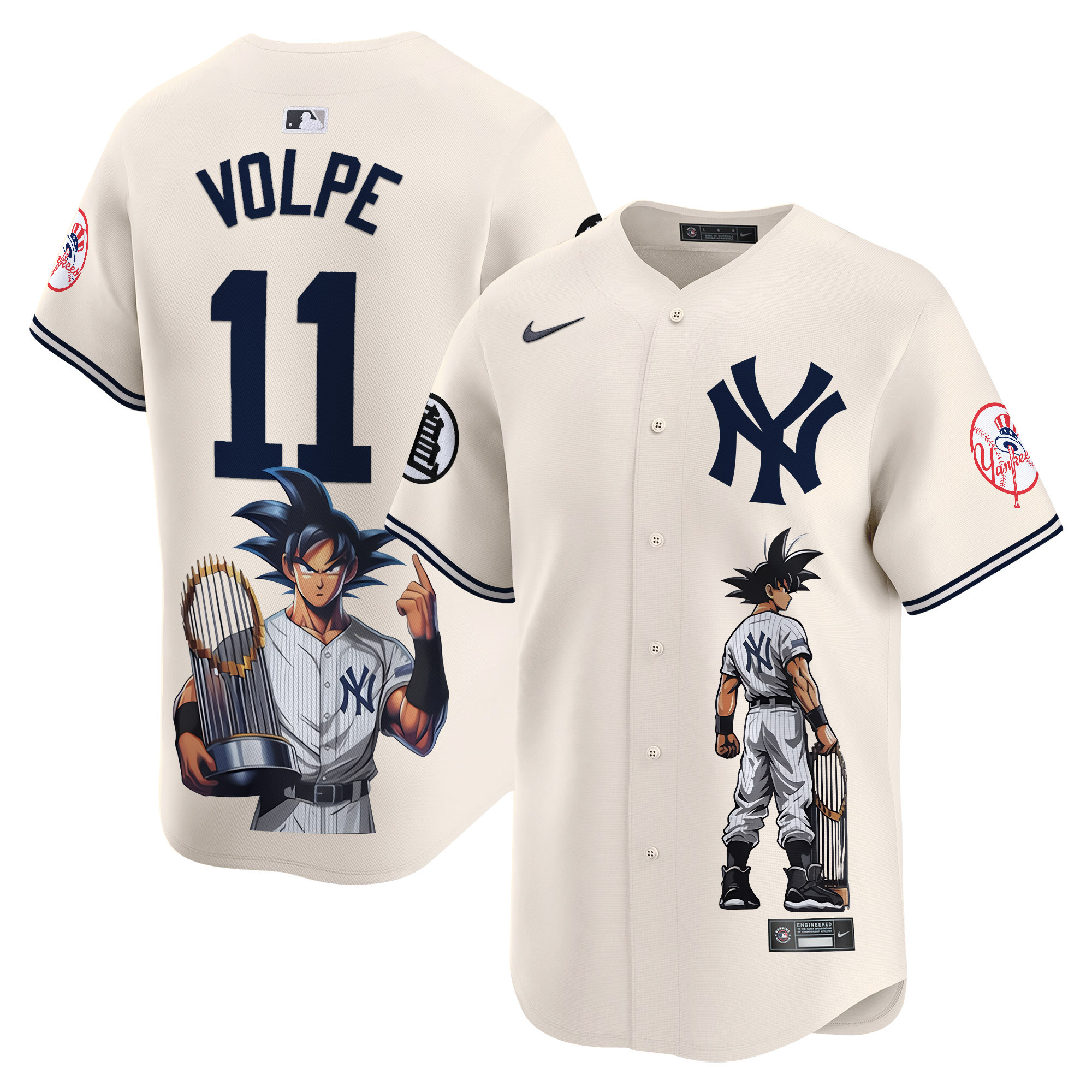 Men's Anthony Volpe New York Yankees Dragon Ball Son Goku Vapor Premier Limited Cream Jersey - Printed
