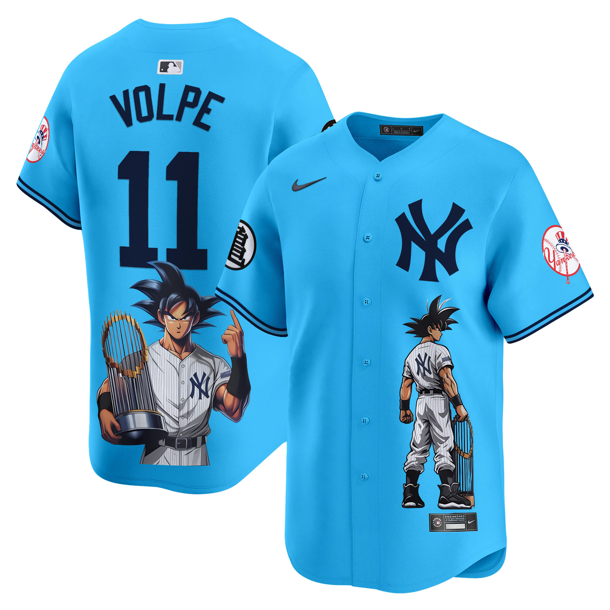 Men's Anthony Volpe New York Yankees Dragon Ball Son Goku Vapor Premier Limited Light Blue Jersey - Printed