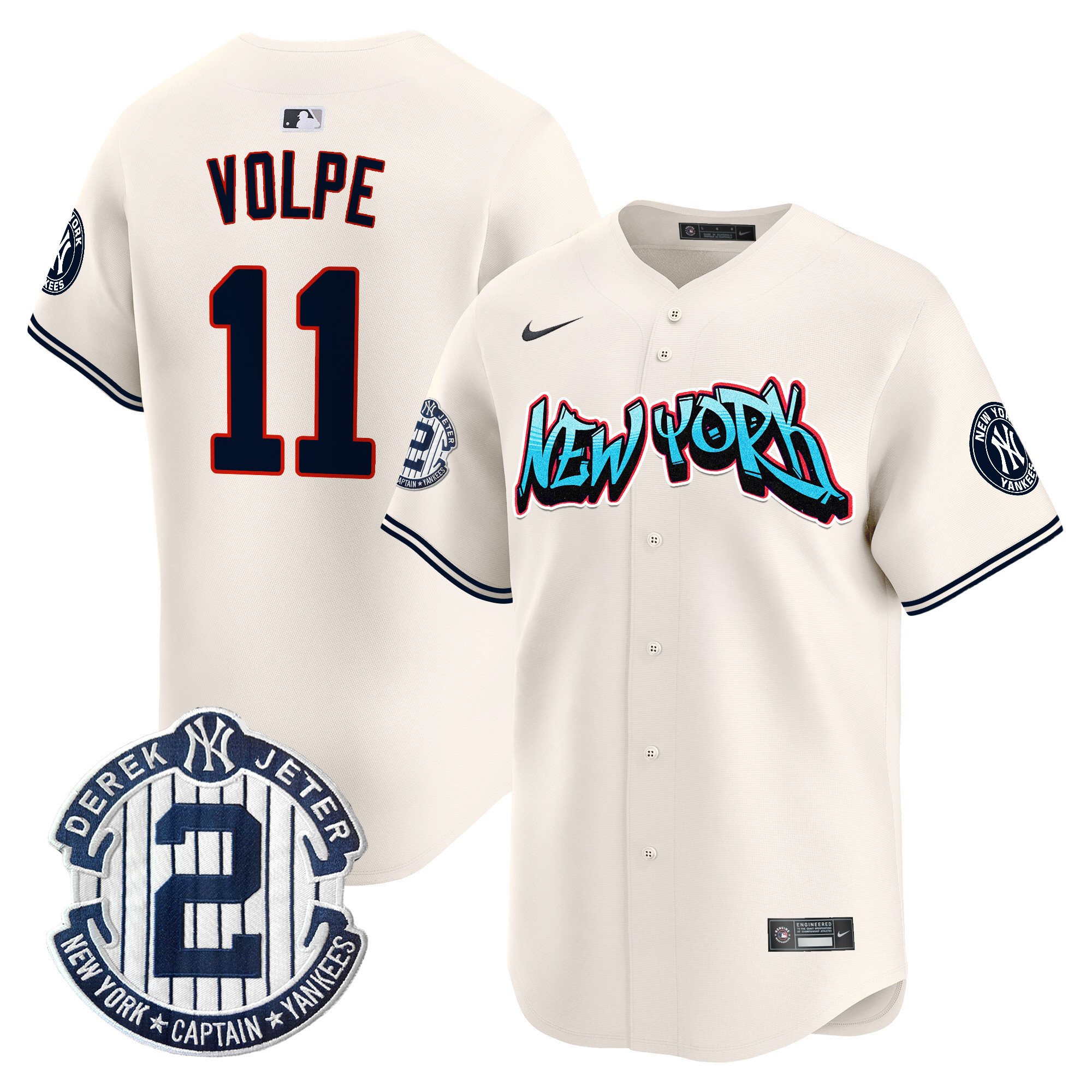 Men's Anthony Volpe New York Yankees Graffiti Vapor Premier Limited Cream Jersey - All Stitched