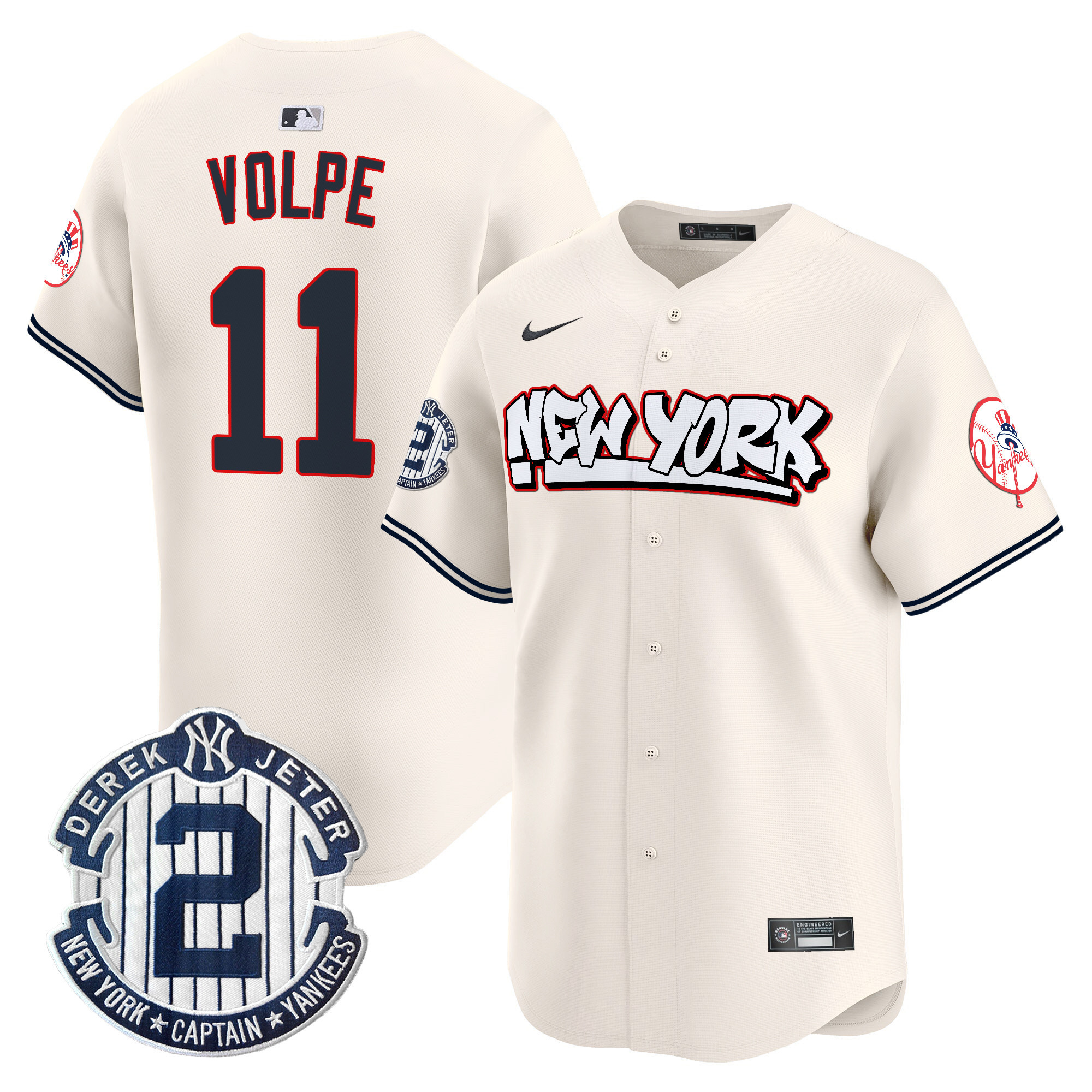 Men's Anthony Volpe New York Yankees Graffiti Vapor Premier Limited Cream Jersey V2 - All Stitched