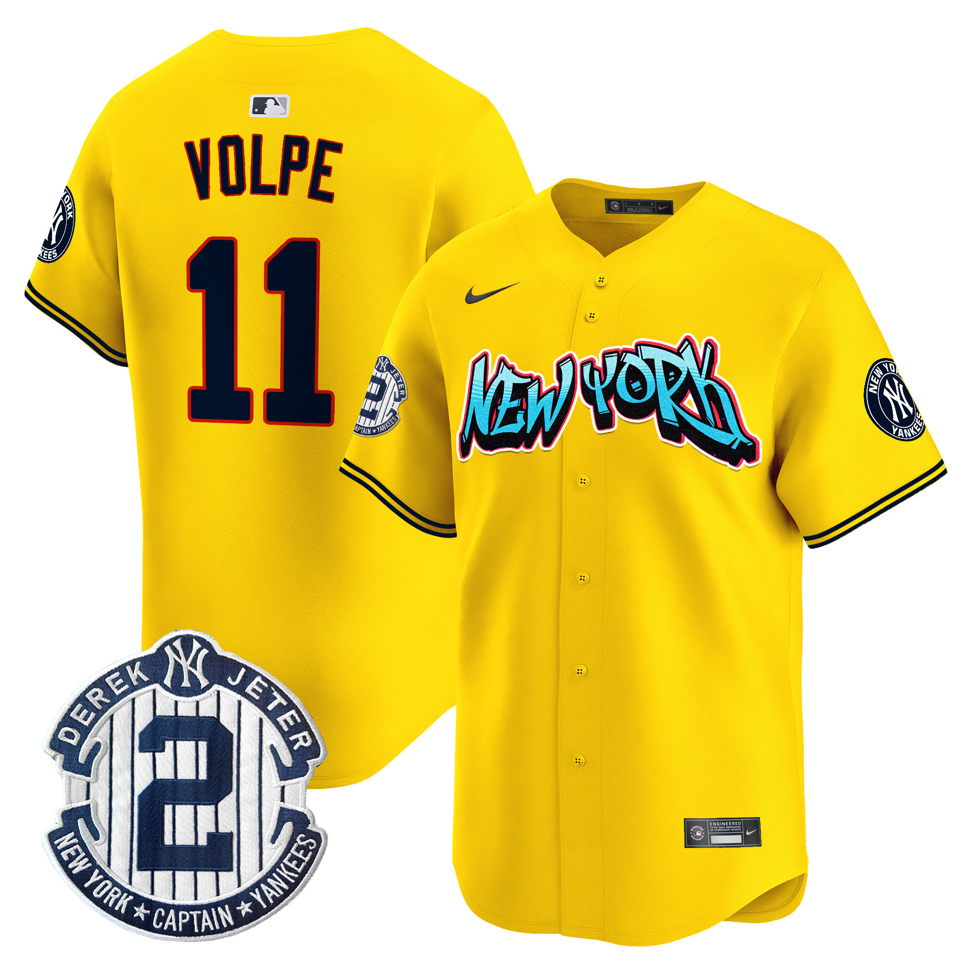 Men's Anthony Volpe New York Yankees Graffiti Vapor Premier Limited Gold Jersey - All Stitched