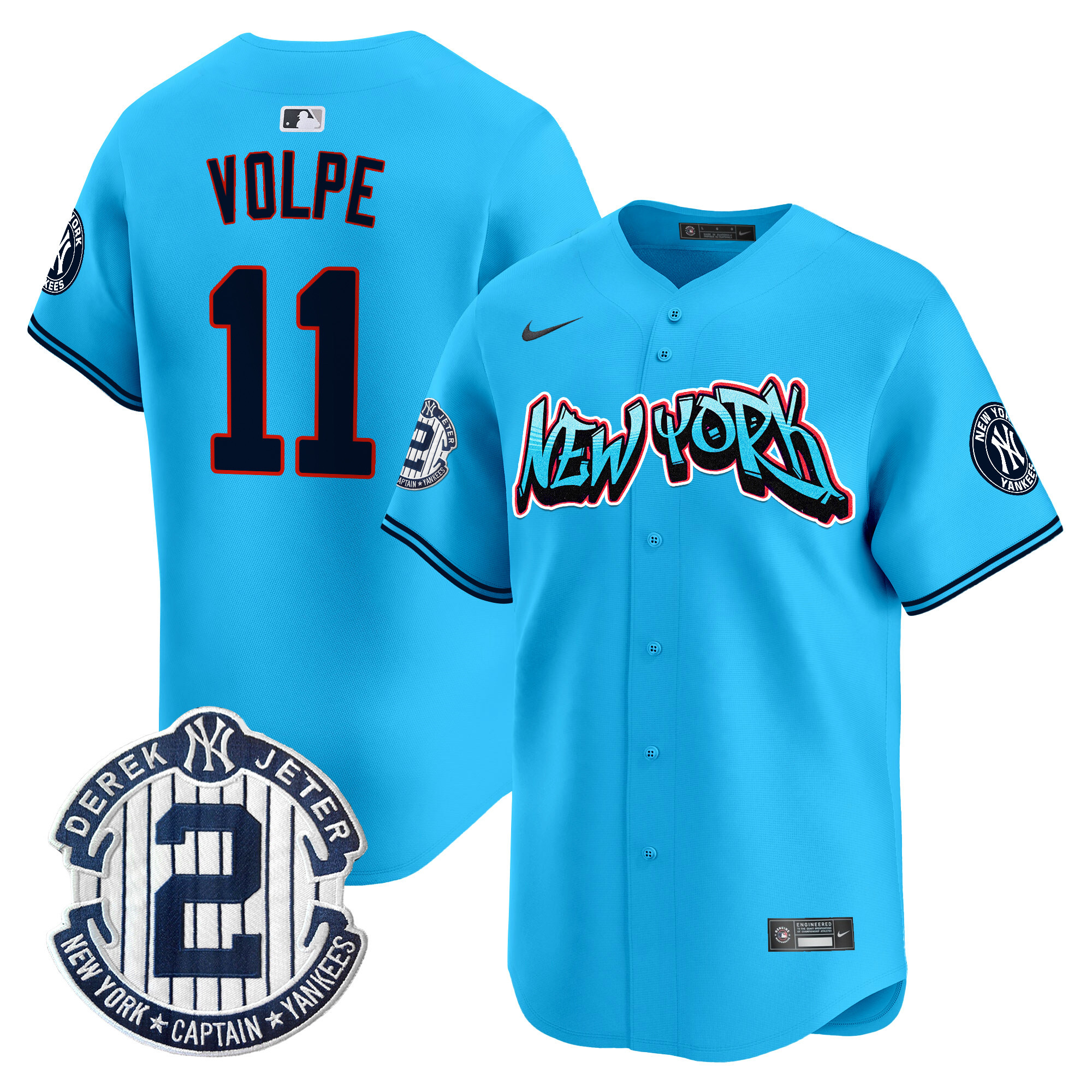 Men's Anthony Volpe New York Yankees Graffiti Vapor Premier Limited Light Blue Jersey - All Stitched