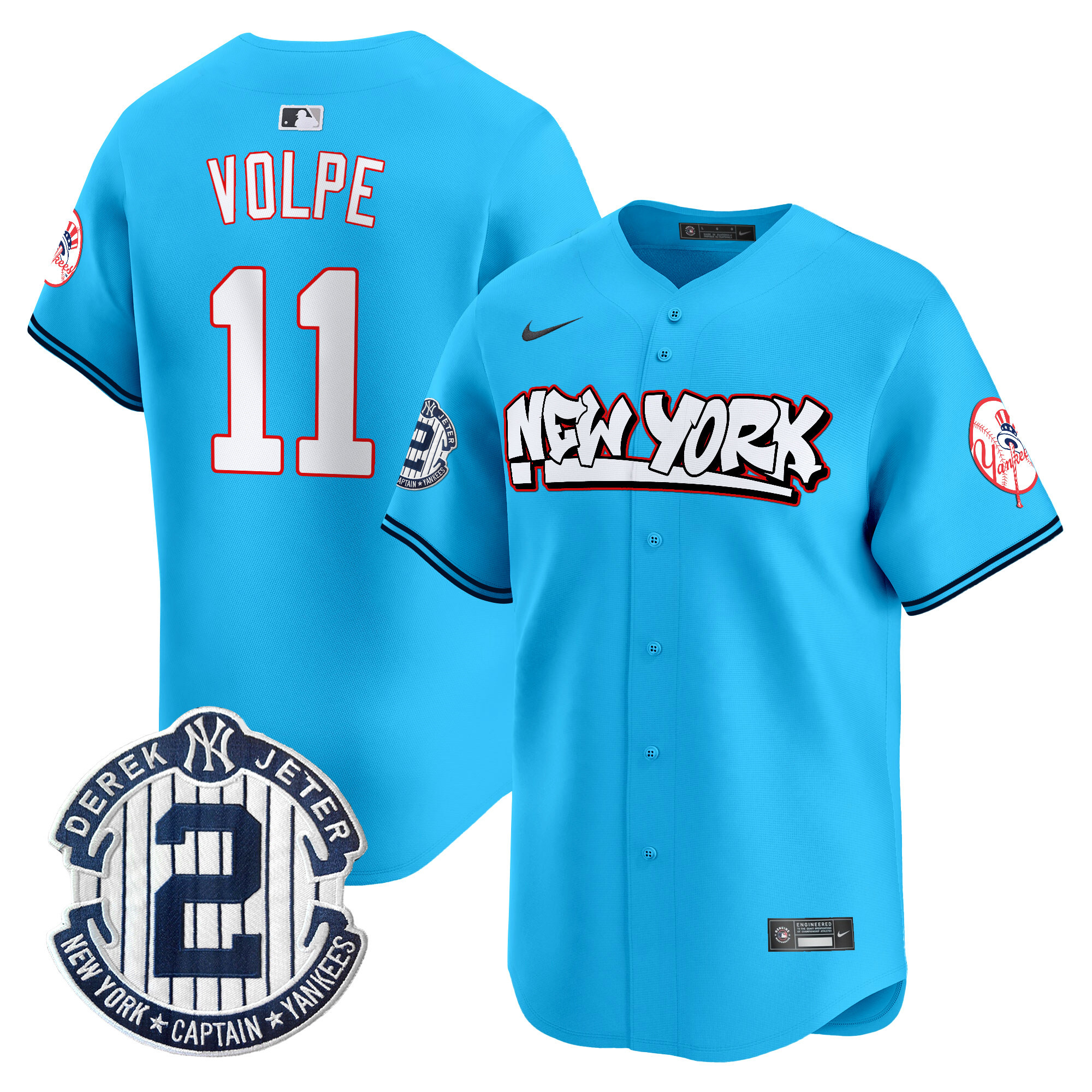Men's Anthony Volpe New York Yankees Graffiti Vapor Premier Limited Light Blue Jersey V2 - All Stitched