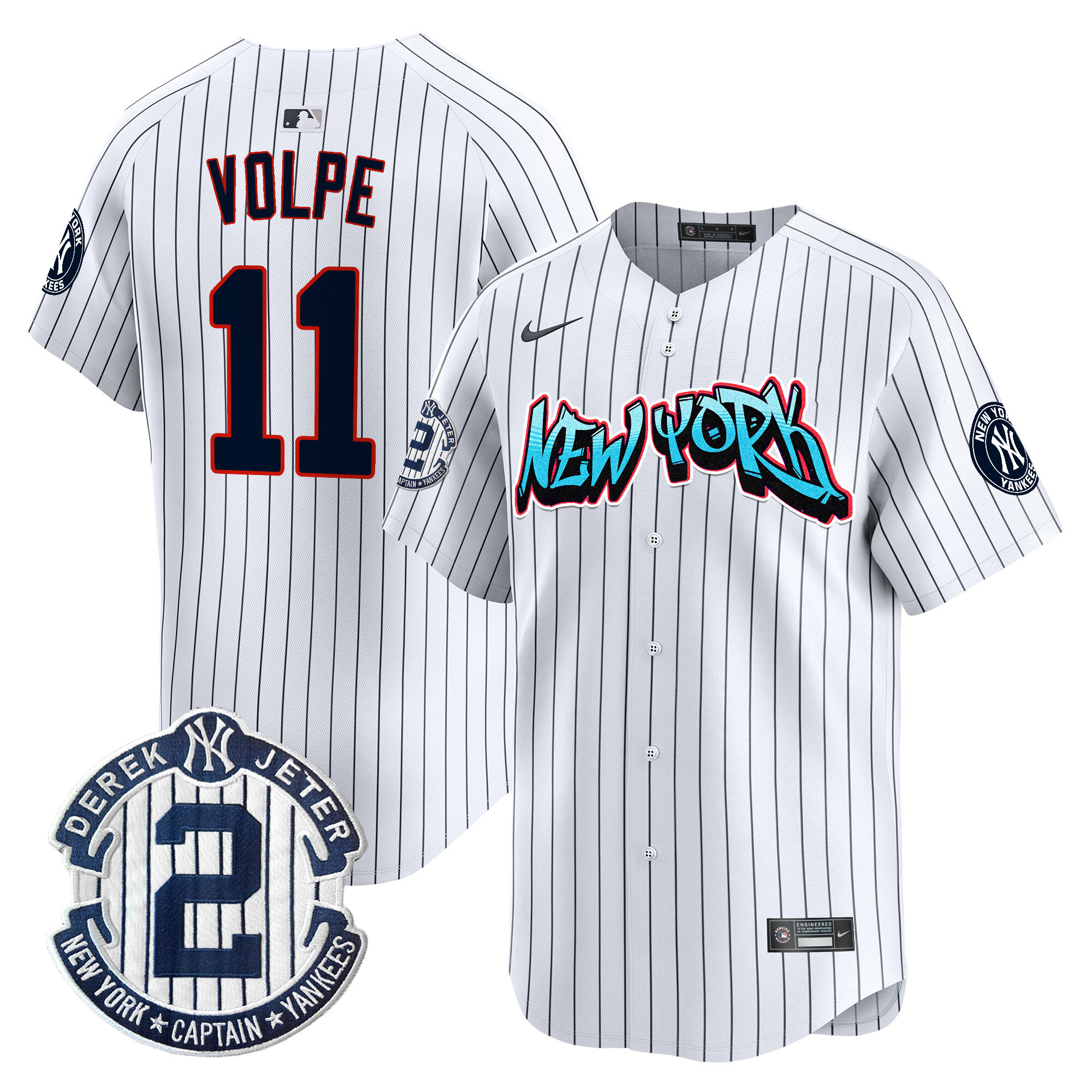 Men's Anthony Volpe New York Yankees Graffiti Vapor Premier Limited Pinstripe Jersey - All Stitched