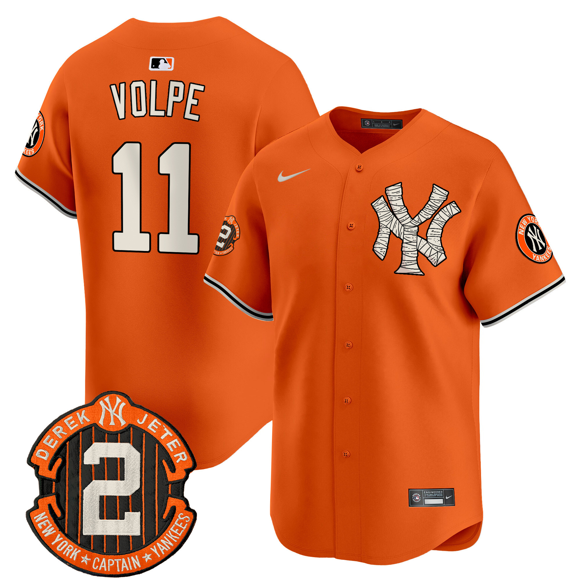 Men's Anthony Volpe New York Yankees Halloween Vapor Premier Limited Orange Jersey - All Stitched