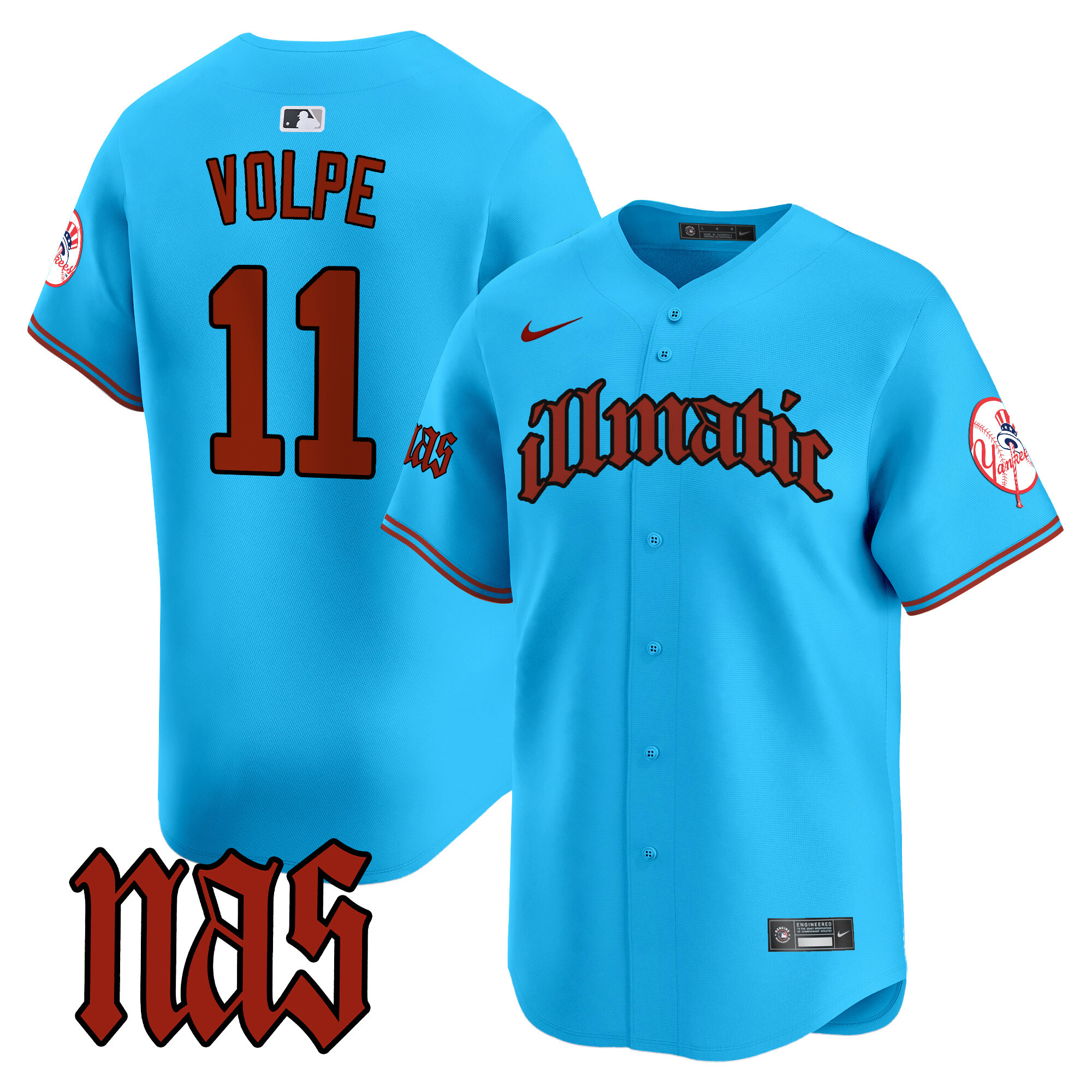 Men's Anthony Volpe New York Yankees Nas Illmatic Vapor Premier Limited Light Blue Jersey - All Stitched