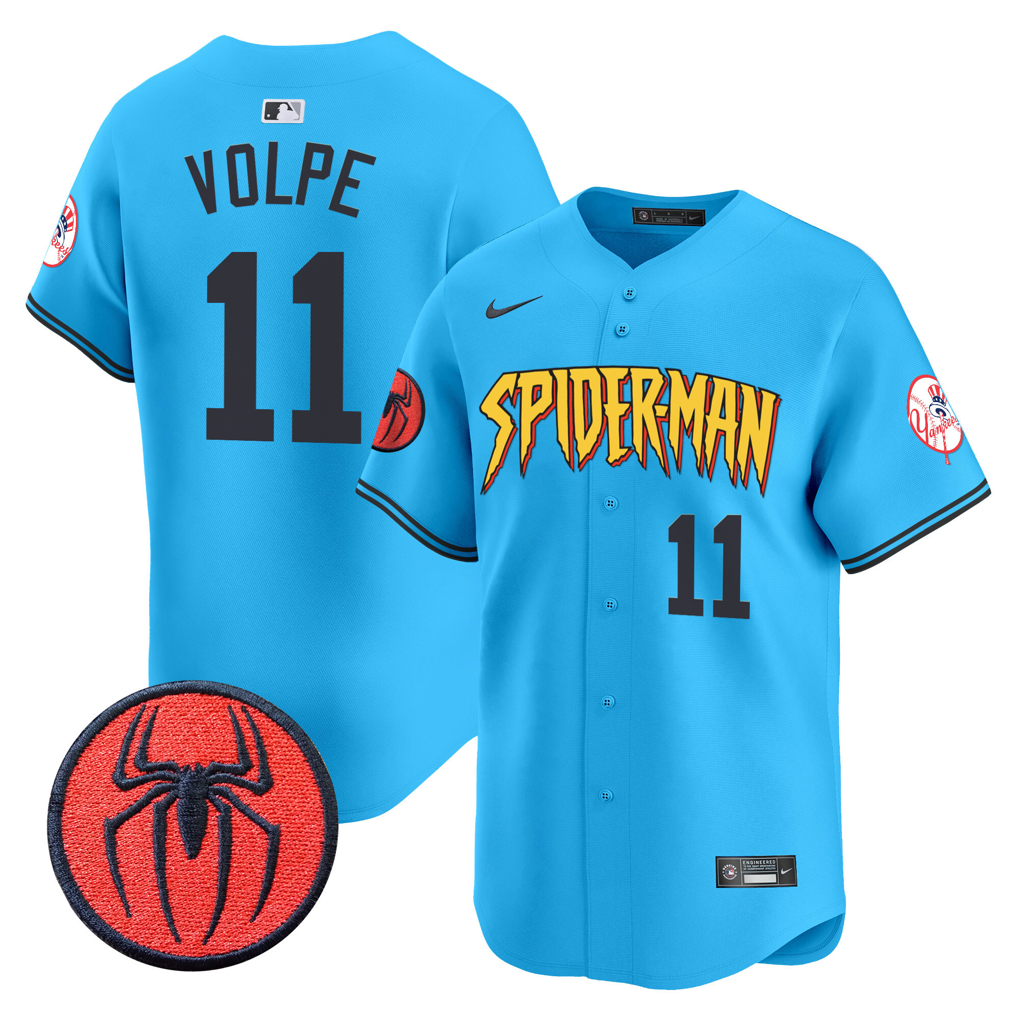 Men's Anthony Volpe New York Yankees Spider-Man Vapor Premier Limited Light Blue Jersey - All Stitched