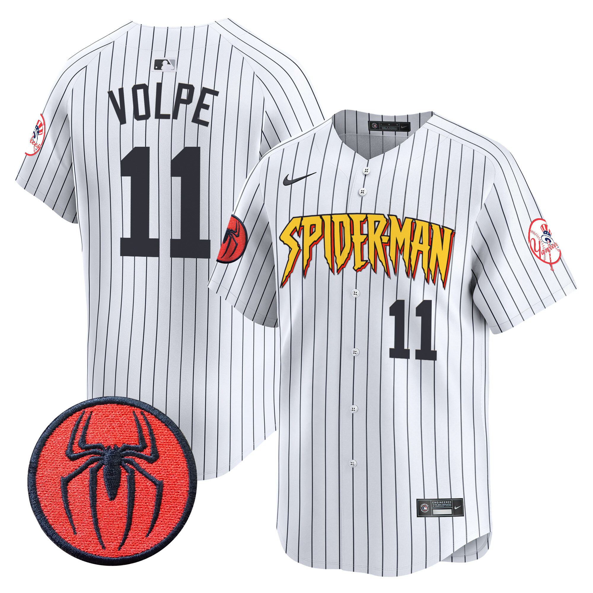 Men's Anthony Volpe New York Yankees Spider-Man Vapor Premier Limited Pinstripe Jersey - All Stitched