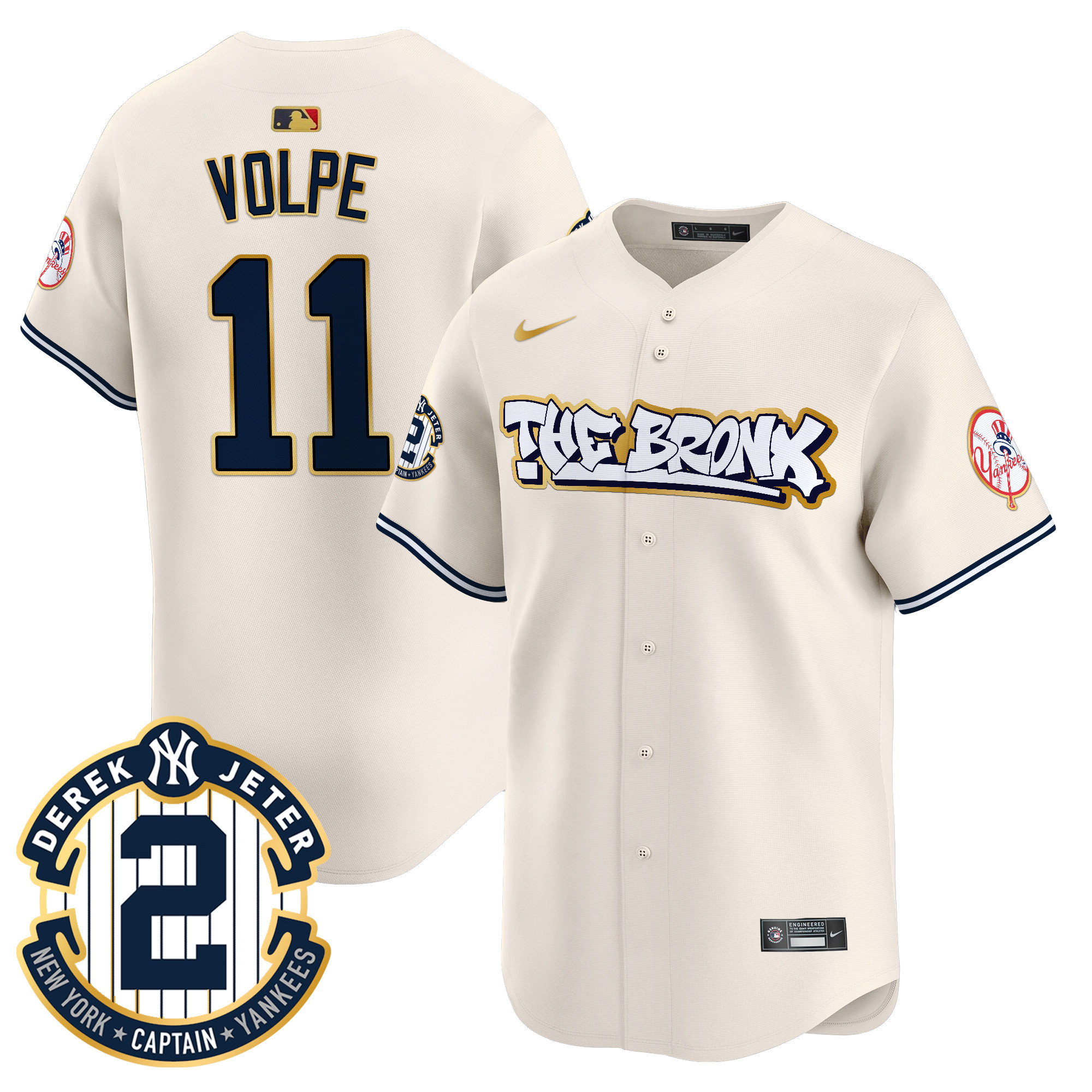 Men's Anthony Volpe New York Yankees The Bronx Graffiti Gold Trim Vapor Premier Limited Cream Jersey - All Stitched