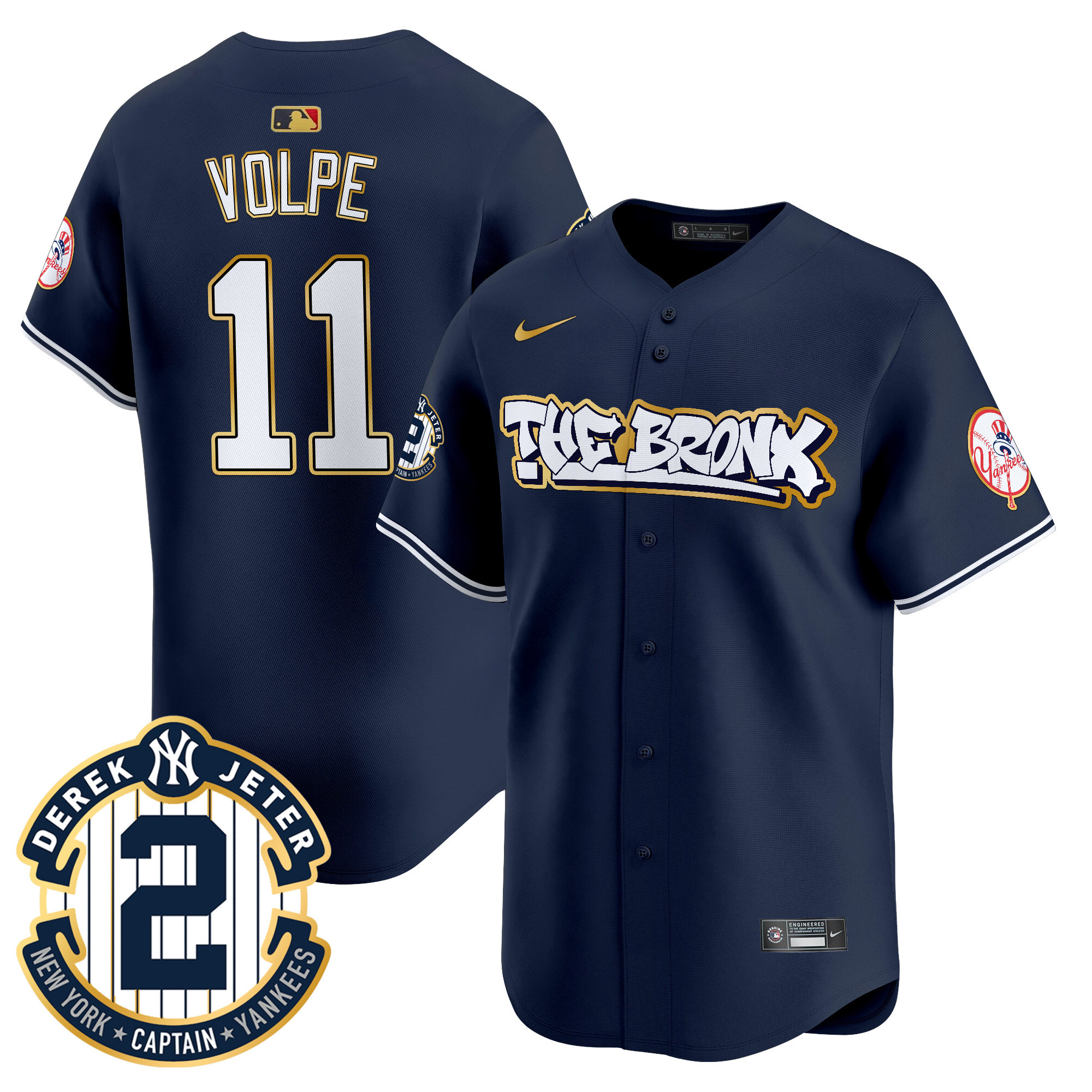 Men's Anthony Volpe New York Yankees The Bronx Graffiti Gold Trim Vapor Premier Limited Navy Jersey - All Stitched