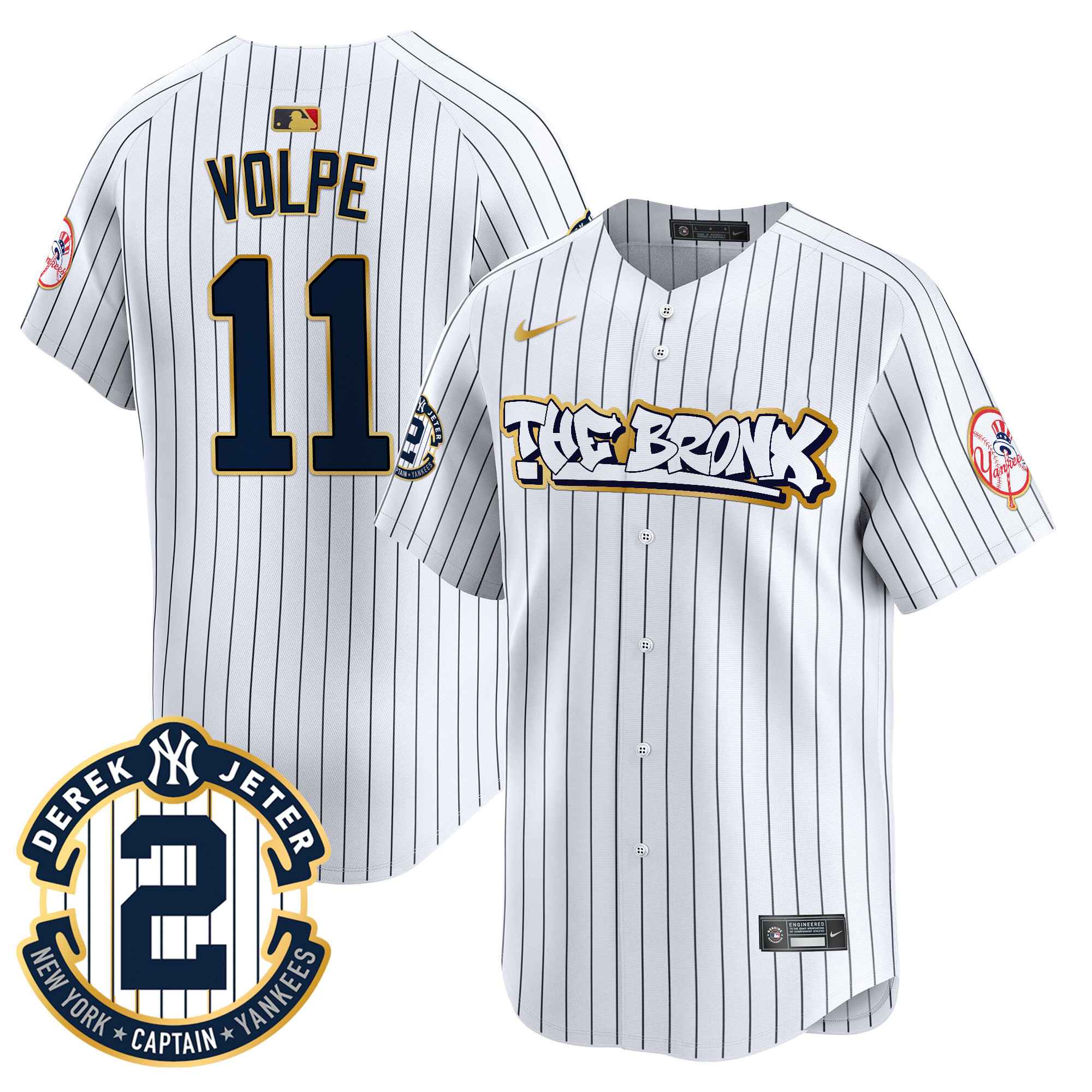 Men's Anthony Volpe New York Yankees The Bronx Graffiti Gold Trim Vapor Premier Limited Pinstripe Jersey - All Stitched