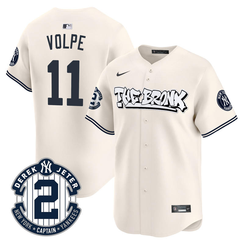 Men's Anthony Volpe New York Yankees The Bronx Graffiti Vapor Premier Limited Cream Jersey - All Stitched