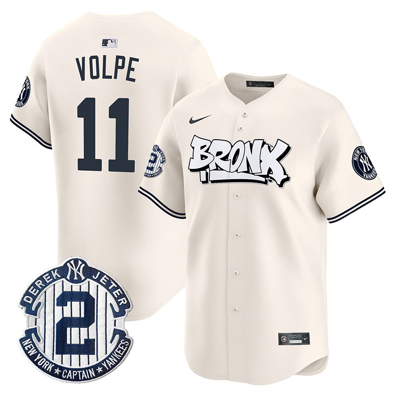 Men's Anthony Volpe New York Yankees The Bronx Graffiti Vapor Premier Limited Cream Jersey V3 - All Stitched