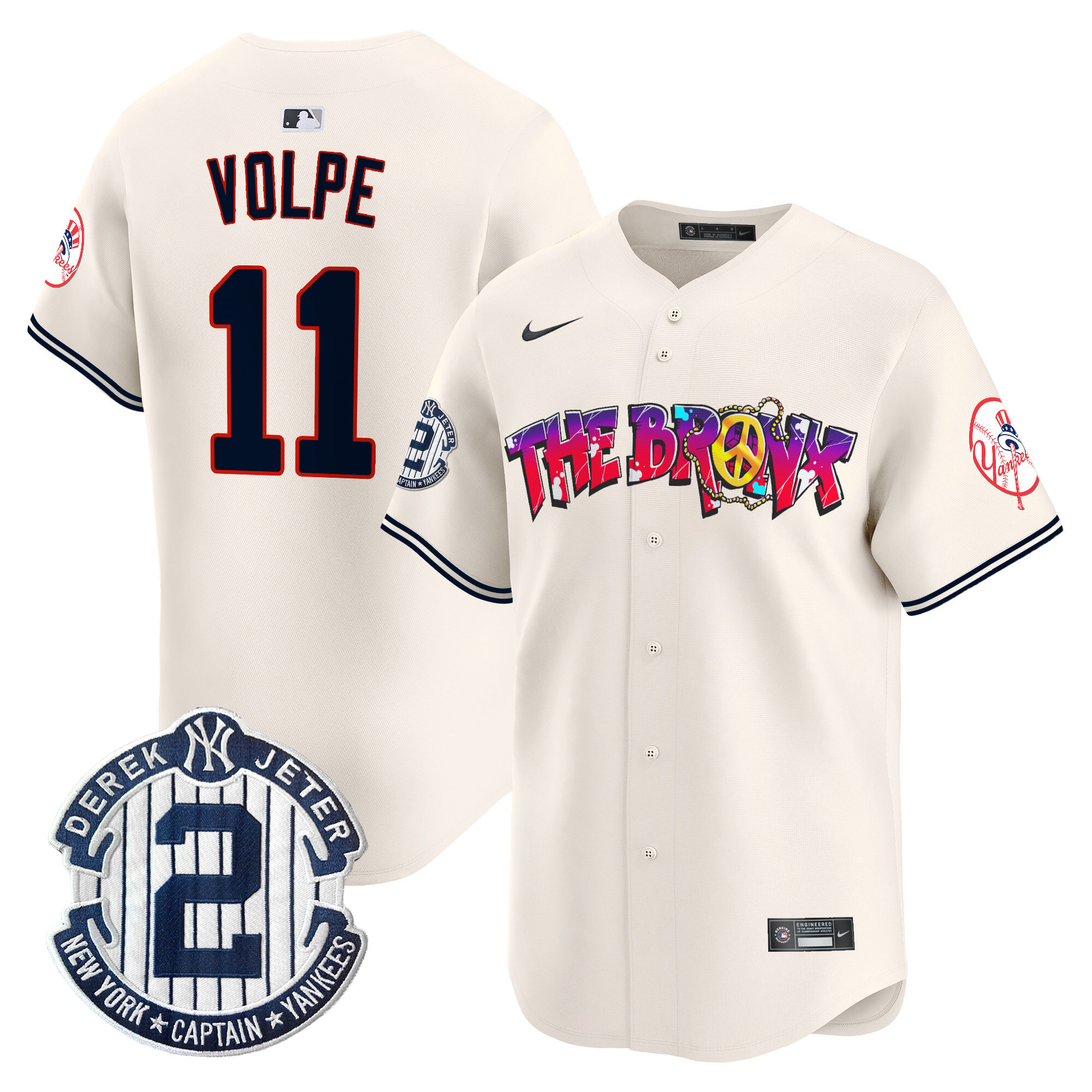 Men's Anthony Volpe New York Yankees The Bronx Graffiti Vapor Premier Limited Cream Jersey V7 - All Stitched