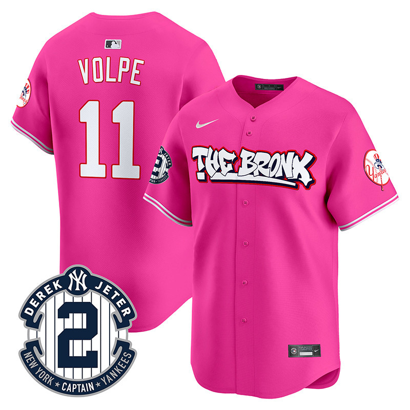 Men's Anthony Volpe New York Yankees The Bronx Graffiti Vapor Premier Limited Pink Jersey V2 - All Stitched
