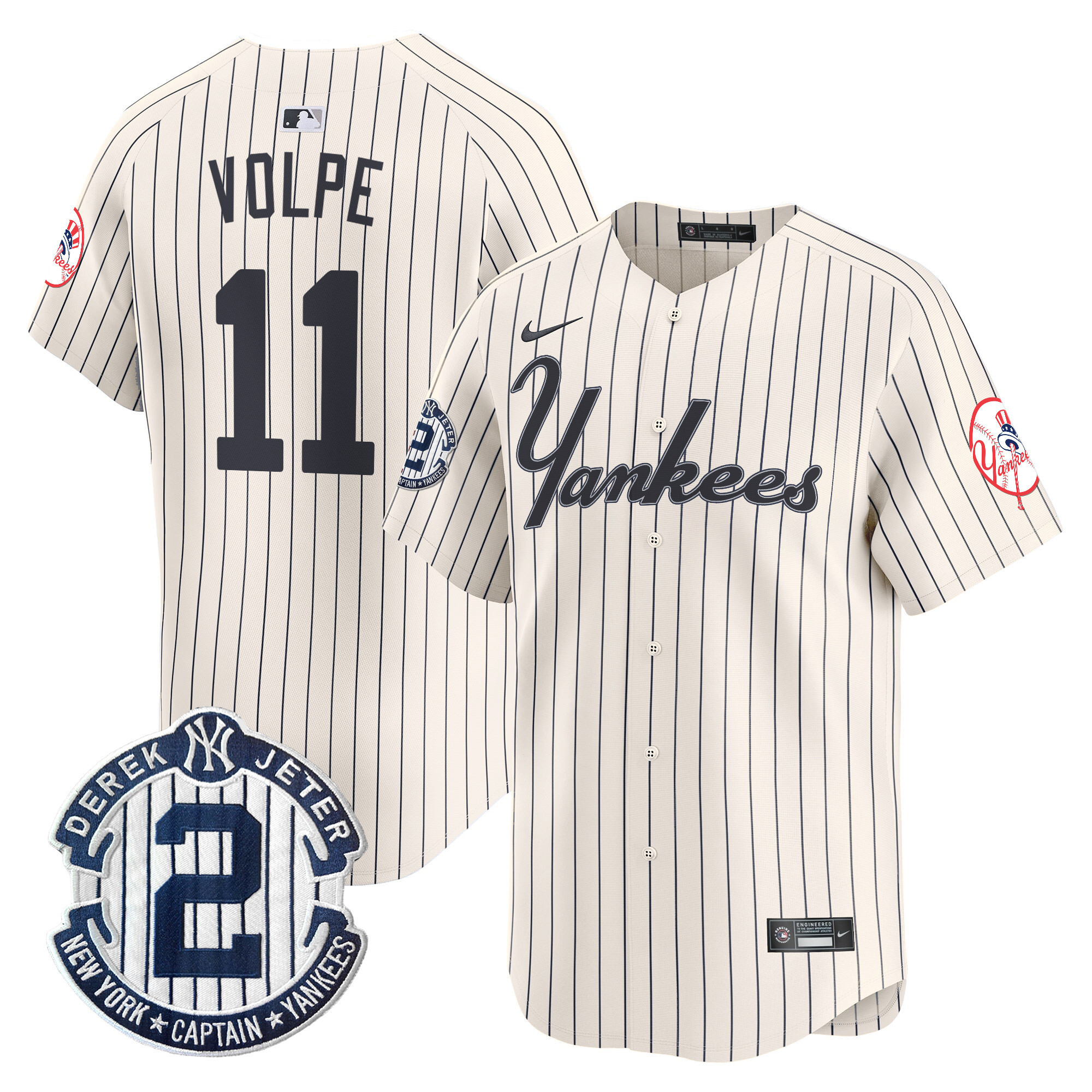 Men's Anthony Volpe New York Yankees Throwback Vapor Premier Limited Pinstripe Cream Jersey - All Stitched