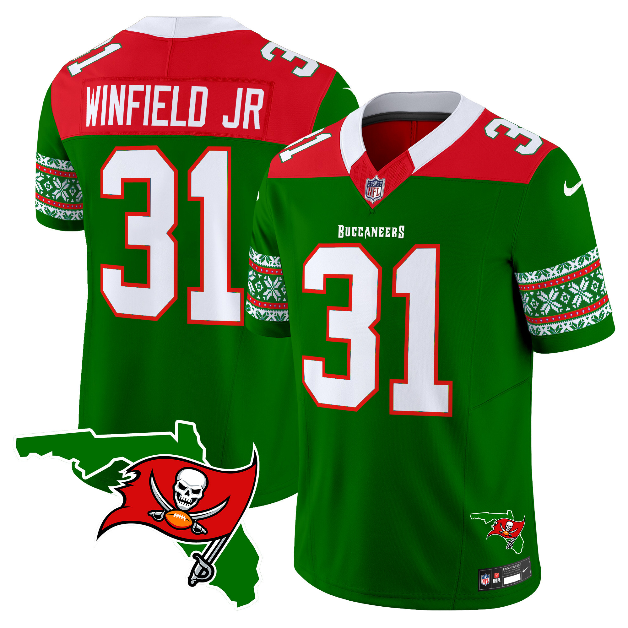 Men's Antoine Winfield Jr. Tampa Bay Buccaneers 2024 Christmas Vapor Limited Green Jersey - All Stitched
