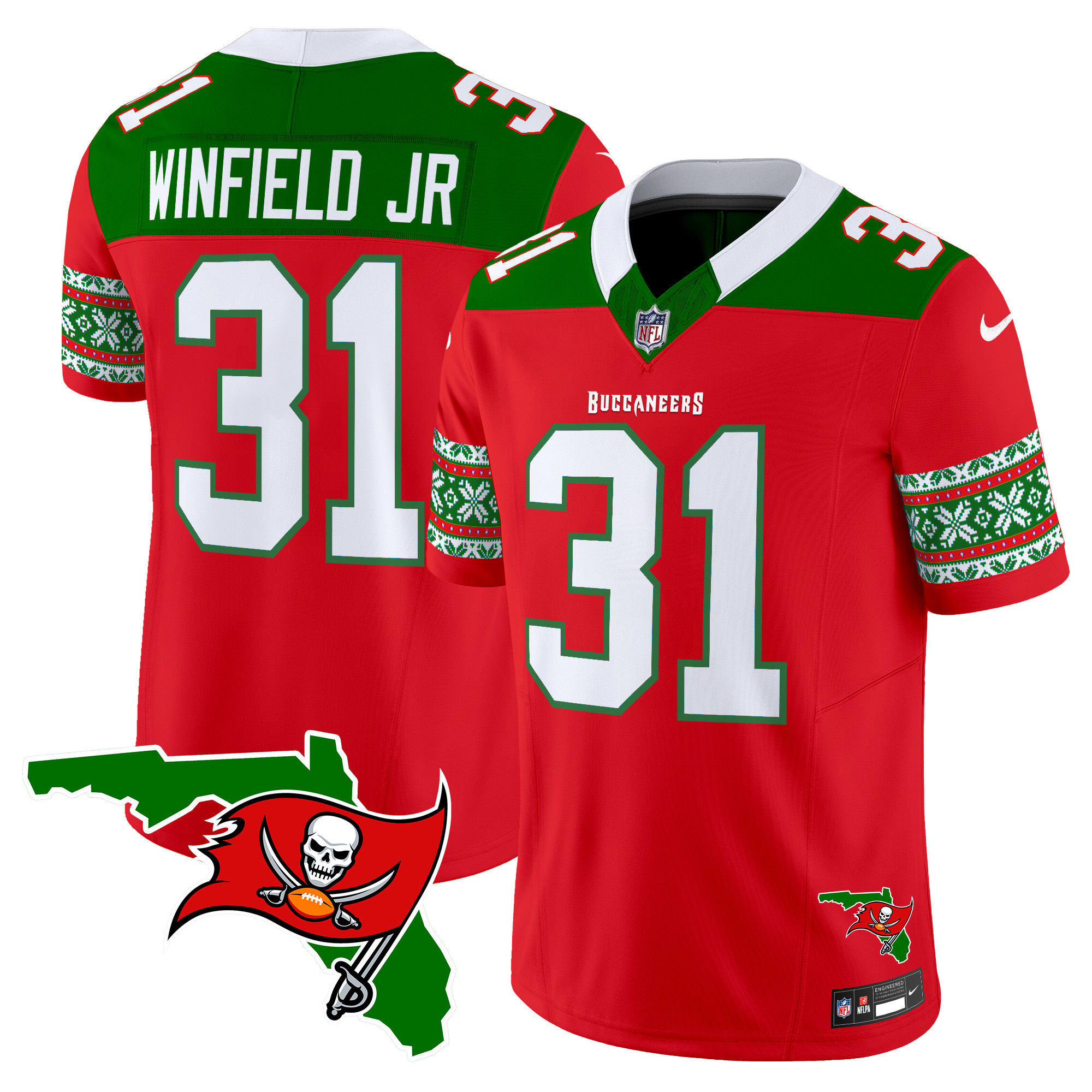 Men's Antoine Winfield Jr. Tampa Bay Buccaneers 2024 Christmas Vapor Limited Red Jersey - All Stitched